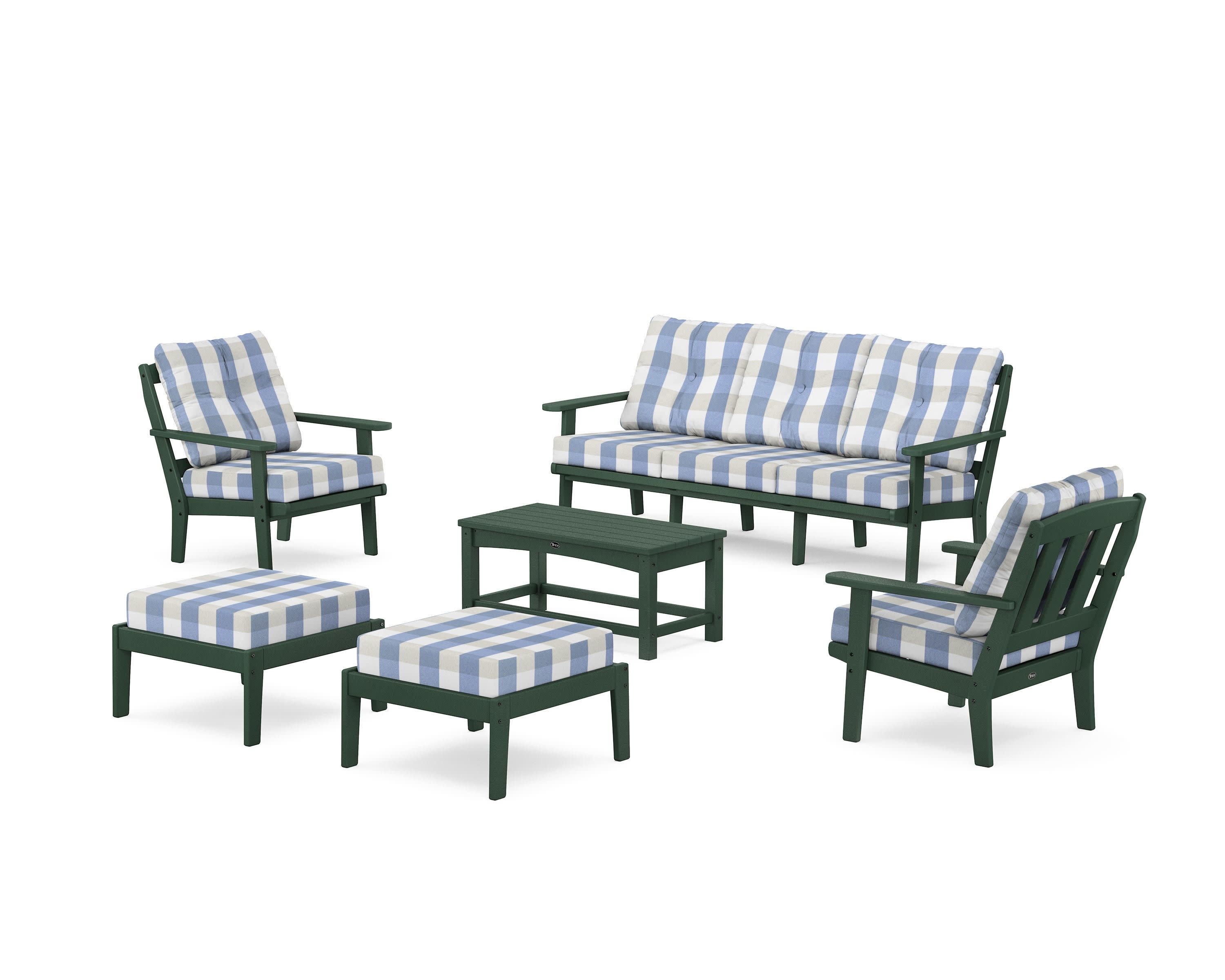Cape Cod 6-Piece Lounge Sofa Set in Rainforest Canopy / Buffalo Plaid Sky Blue
