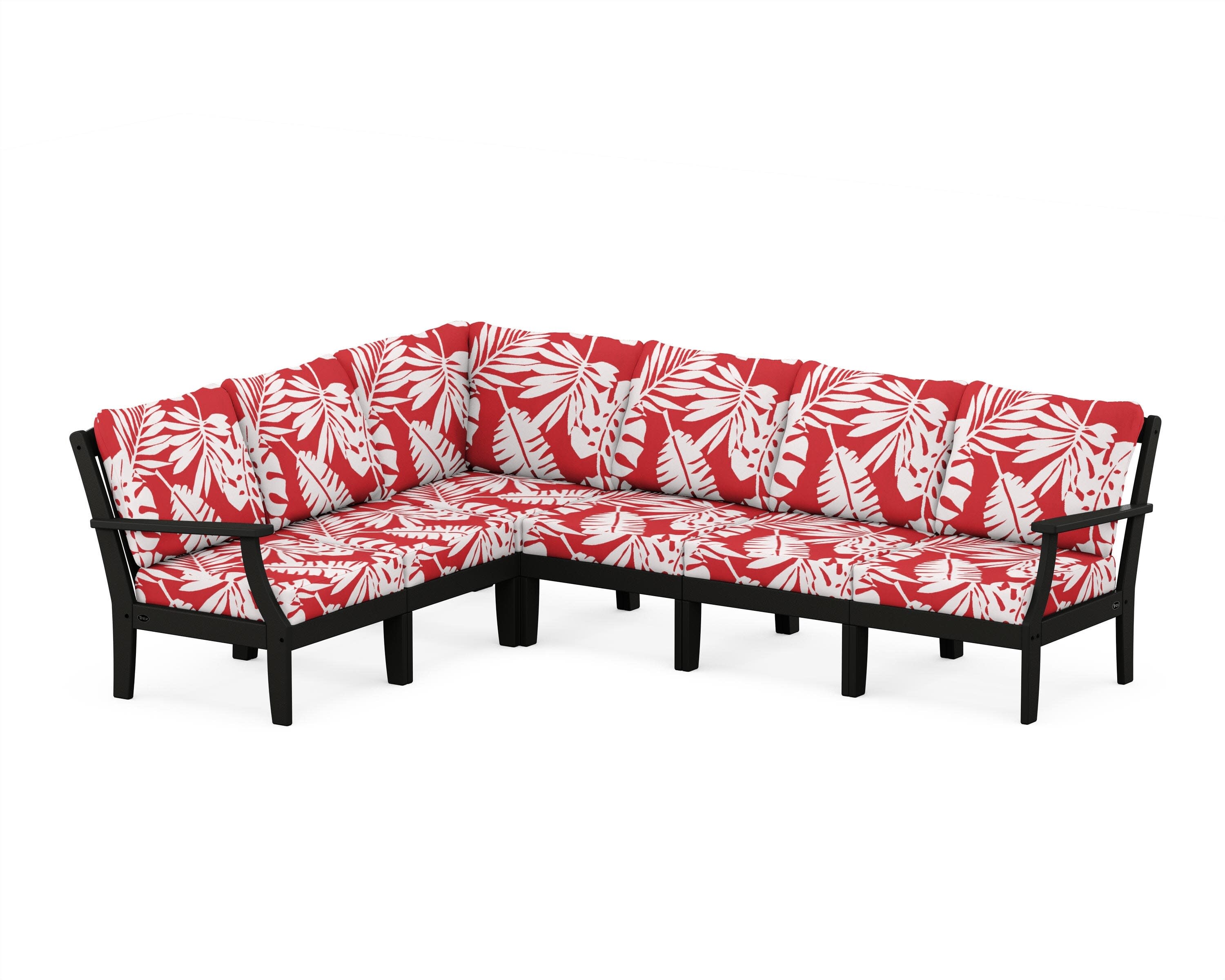 Yacht Club Modular 6-Piece Deep Seating Set in Charcoal Black / Leaf Crimson