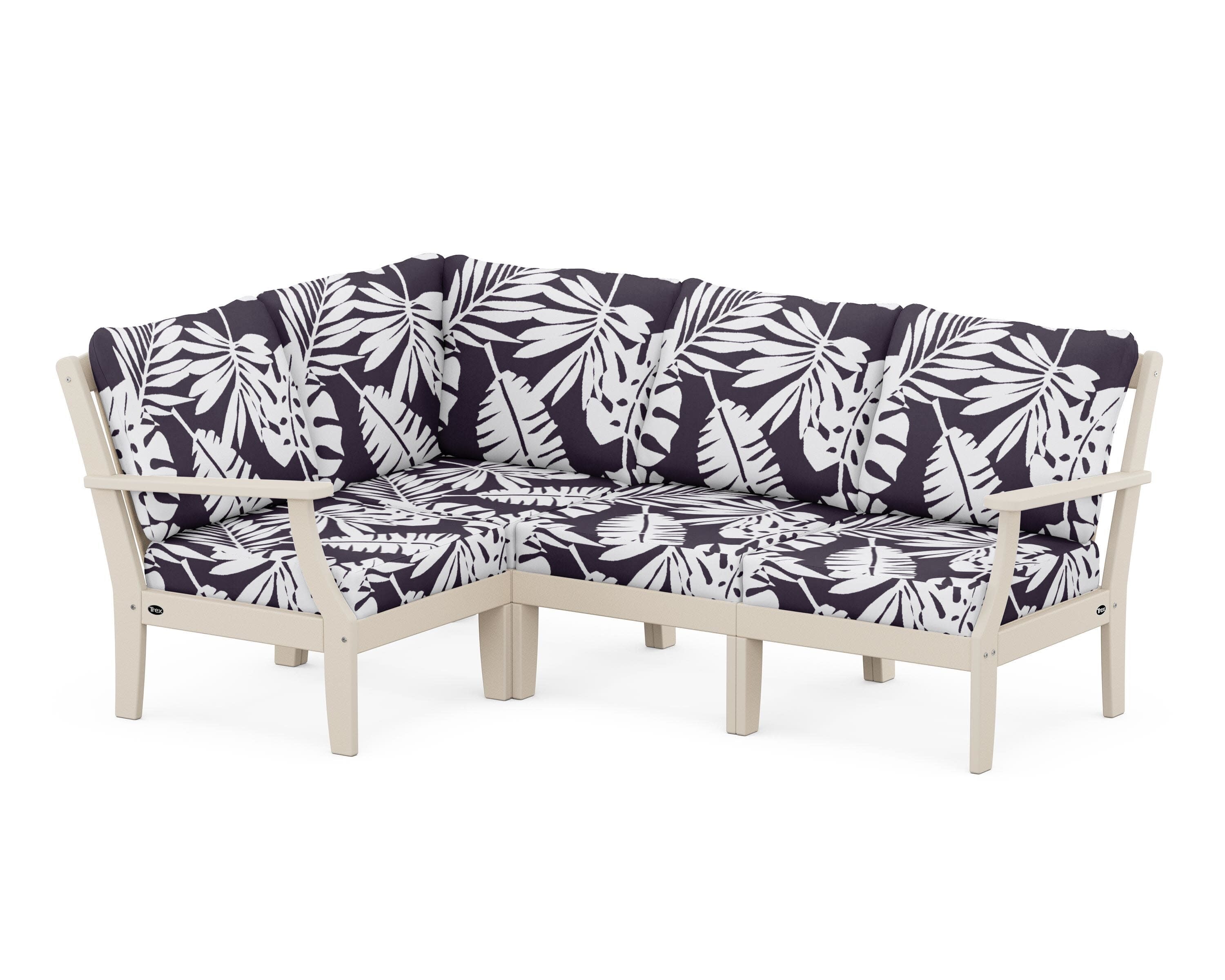 Yacht Club Modular 4-Piece Deep Seating Set in Sand Castle / Leaf Navy