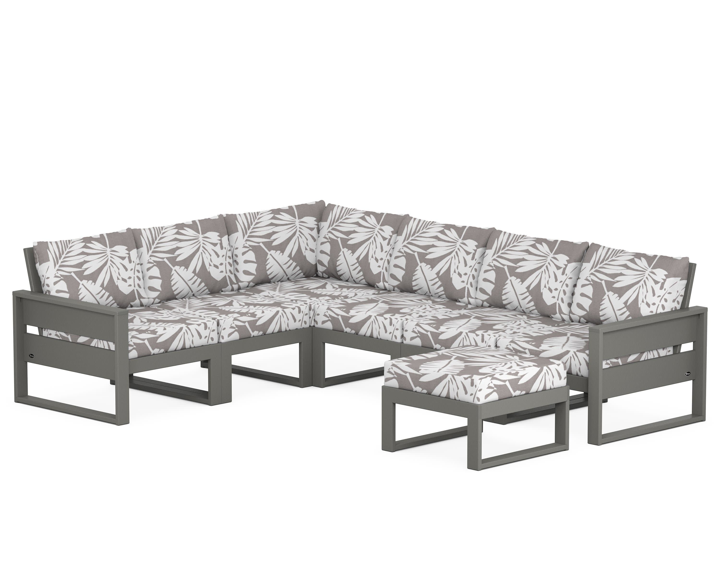 Eastport 6-Piece Sectional with Ottoman in Stepping Stone / Leaf Grey Mist