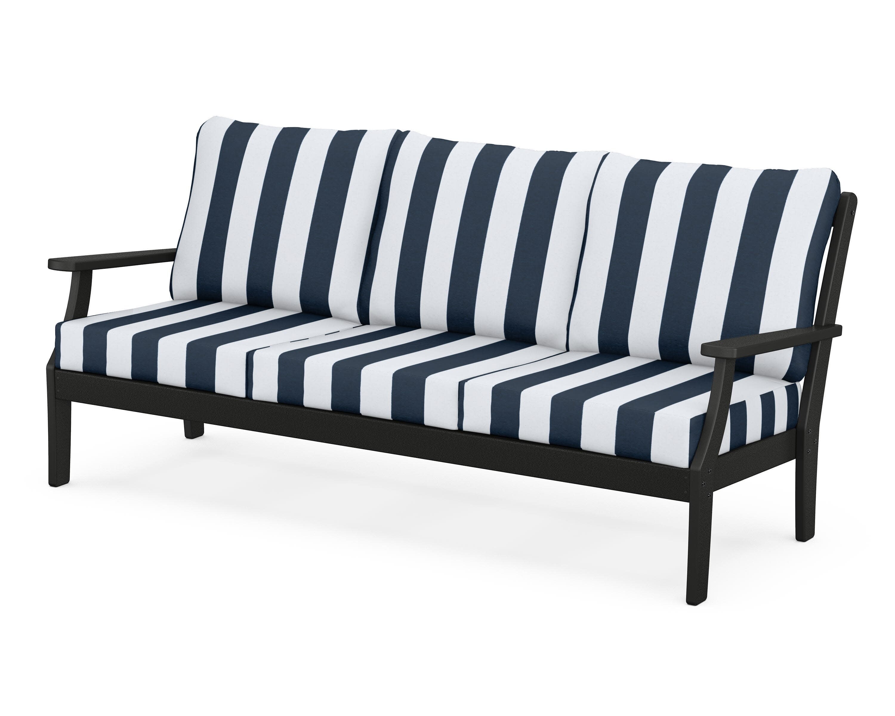 Yacht Club Deep Seating Sofa in Charcoal Black / Cabana Stripe Marine Indigo