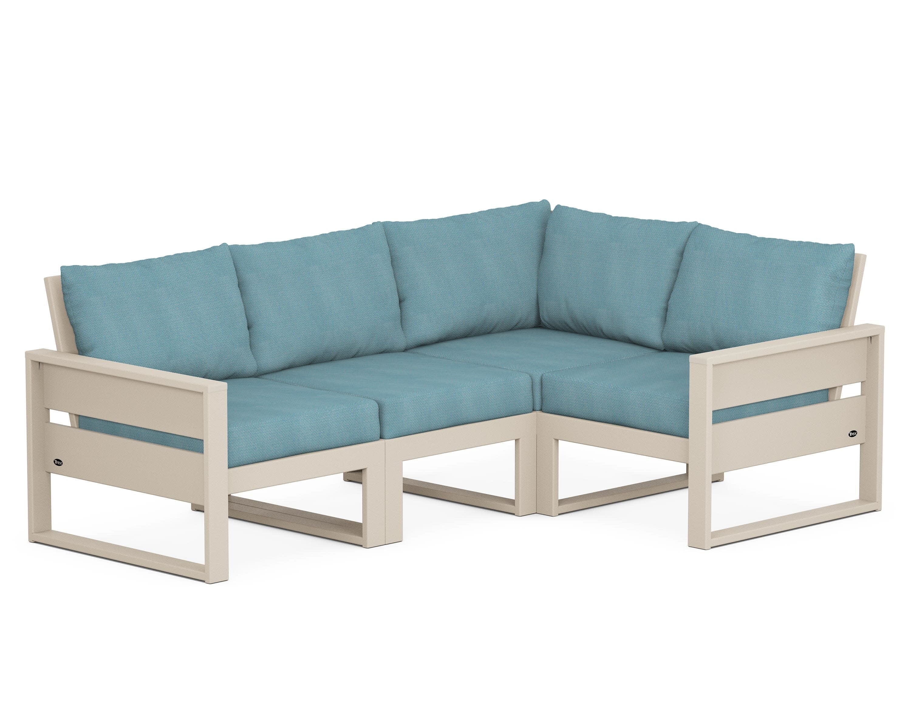 Eastport 4- Piece Sectional in Sand Castle / Lattice Sky Blue