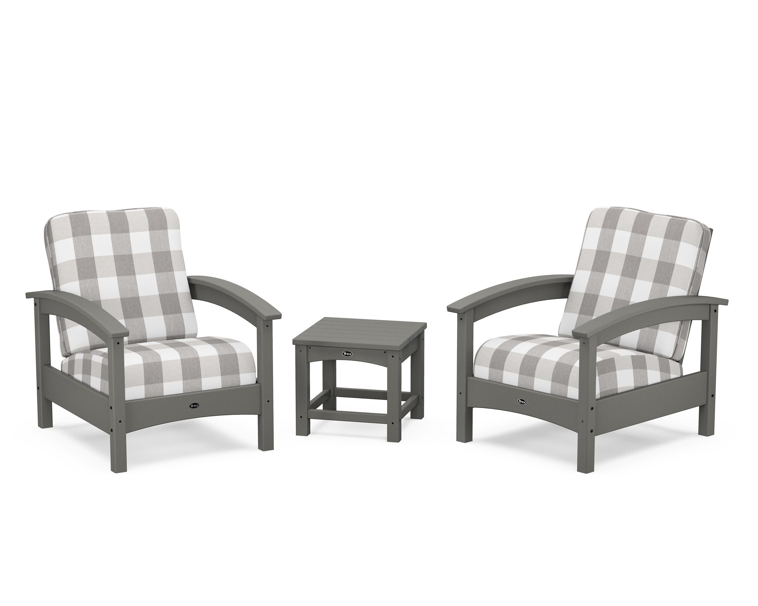 Rockport Club 3-Piece Deep Seating Conversation Set in Stepping Stone / Buffalo Plaid Grey Mist