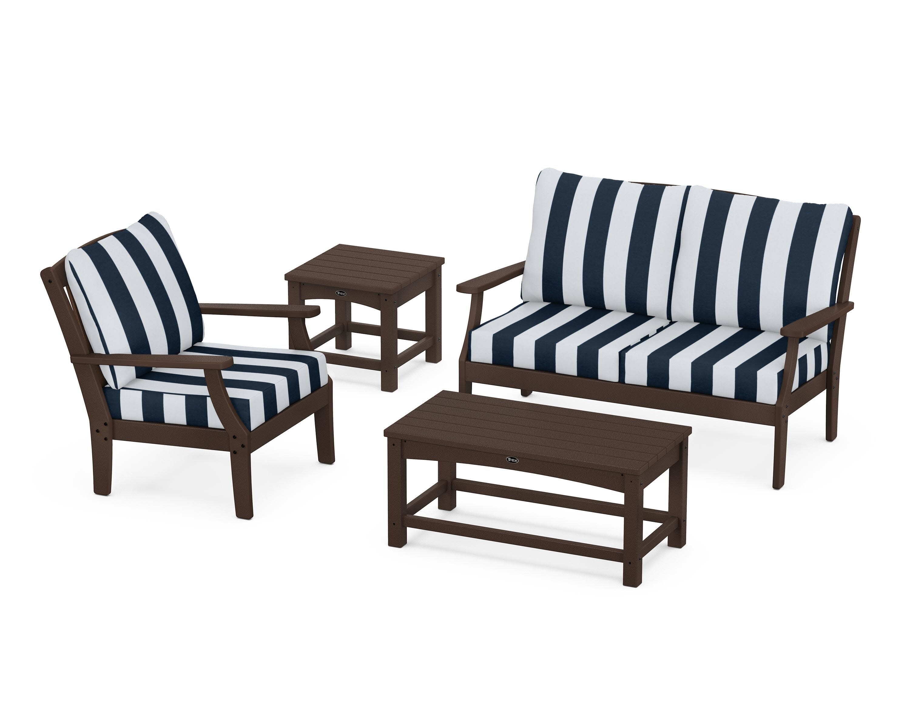 Yacht Club 4-Piece Deep Seating Set in Vintage Lantern / Cabana Stripe Marine Indigo