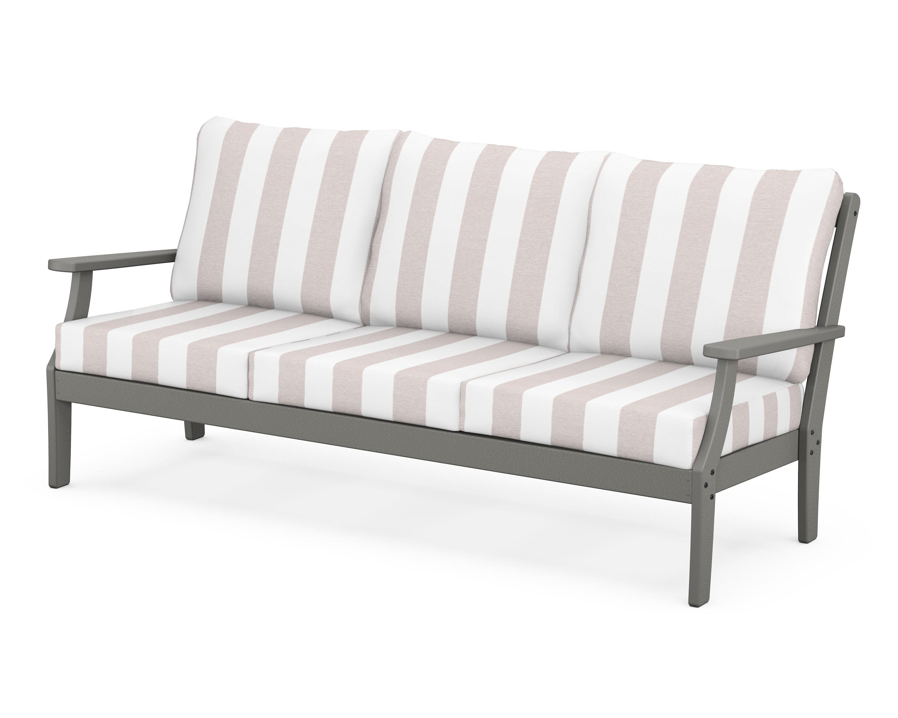 Yacht Club Deep Seating Sofa in Stepping Stone / Cabana Stripe Dune Burlap
