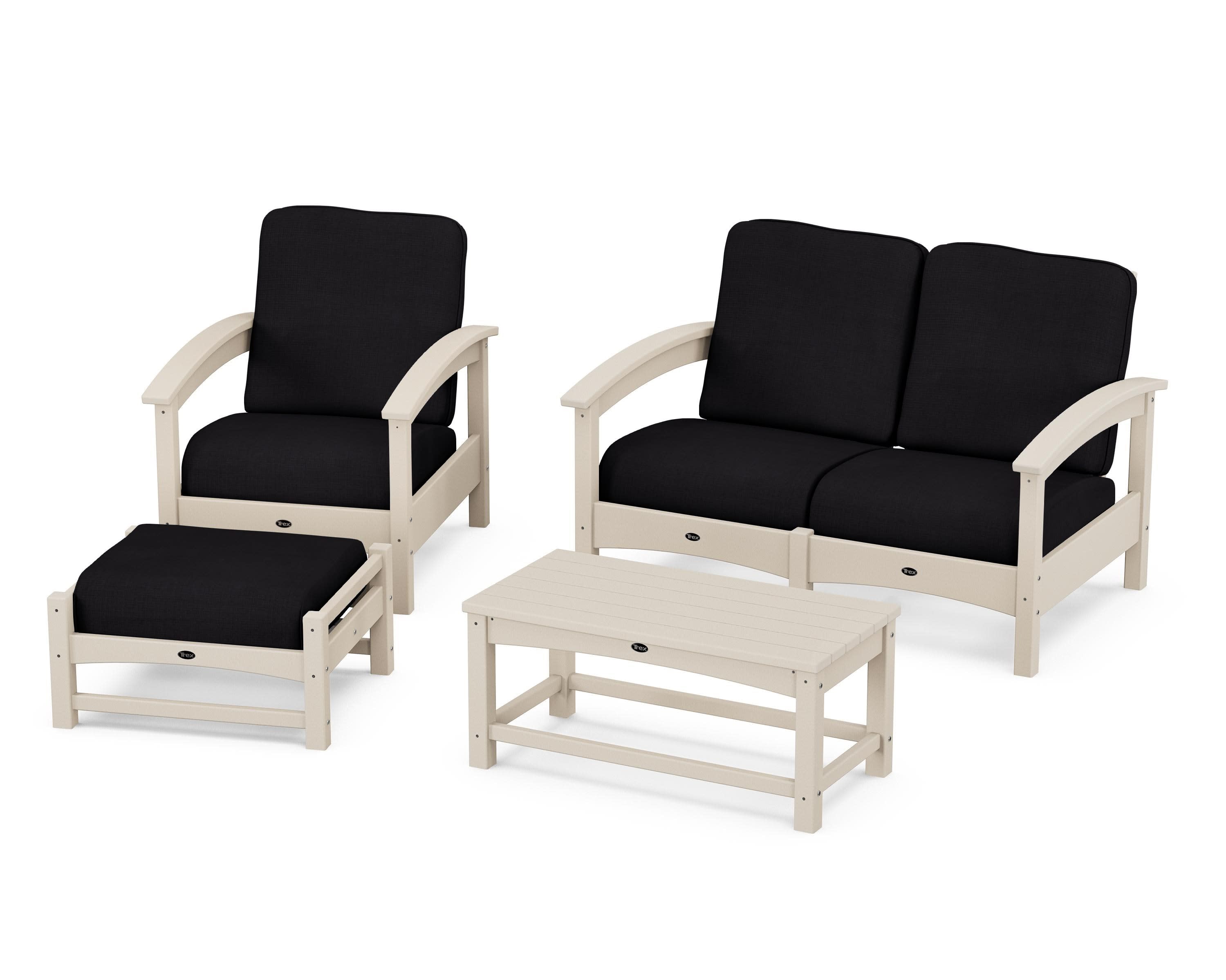 Rockport 4-Piece Deep Seating Conversation Group in Sand Castle / Midnight Linen