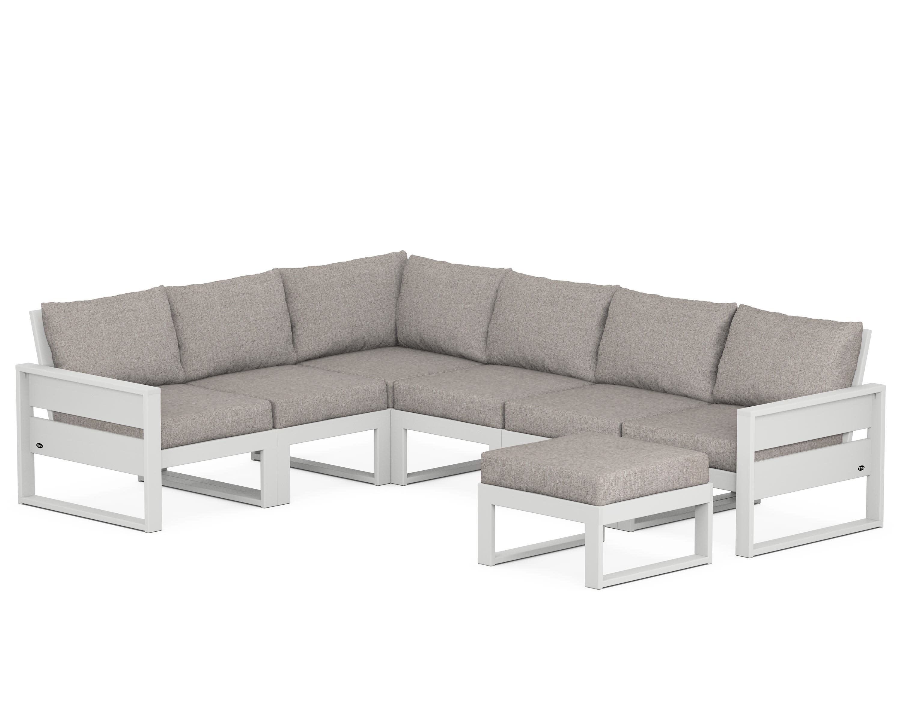 Eastport 6-Piece Sectional with Ottoman in Classic White / Weathered Tweed