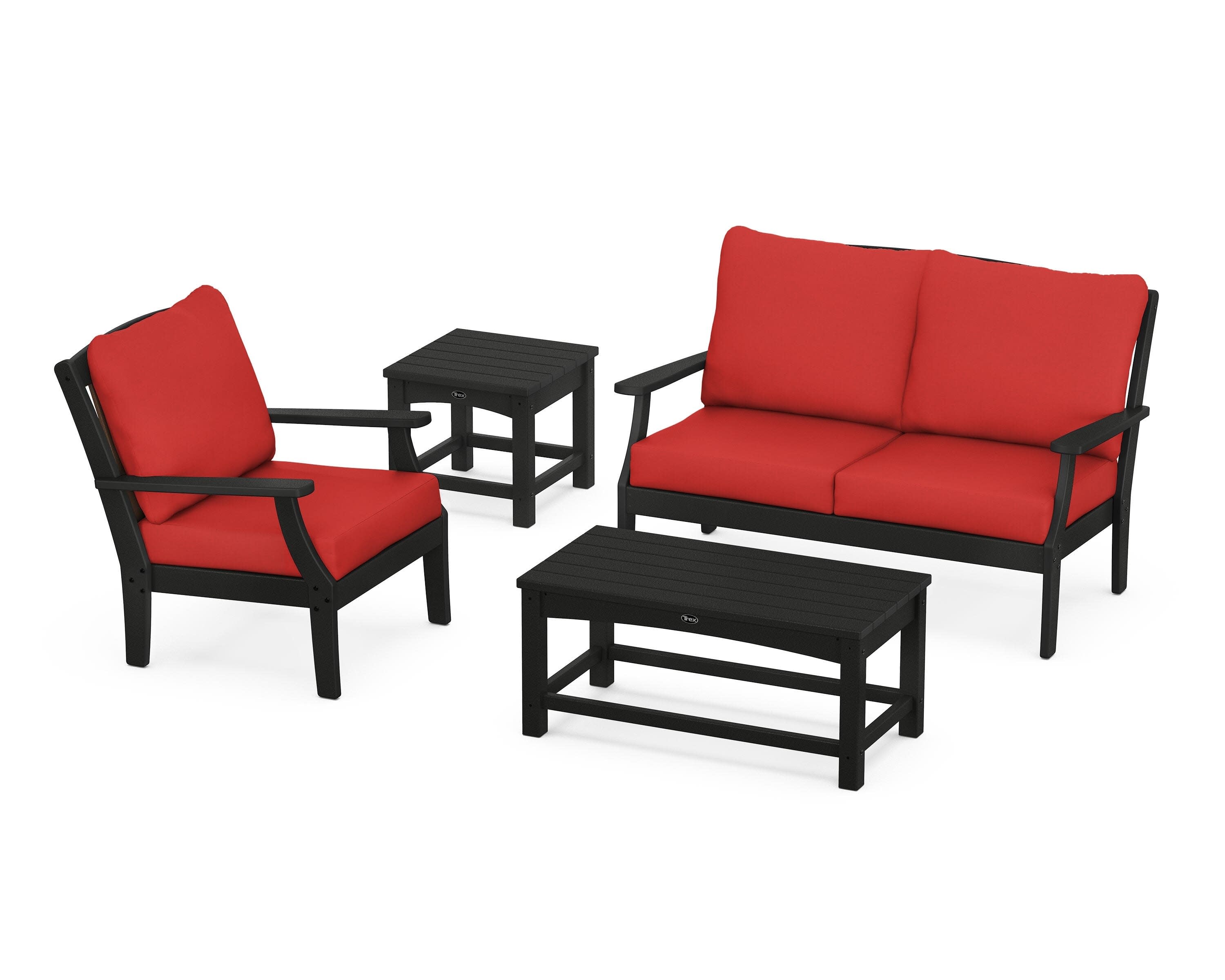 Yacht Club 4-Piece Deep Seating Set in Charcoal Black / Crimson Linen
