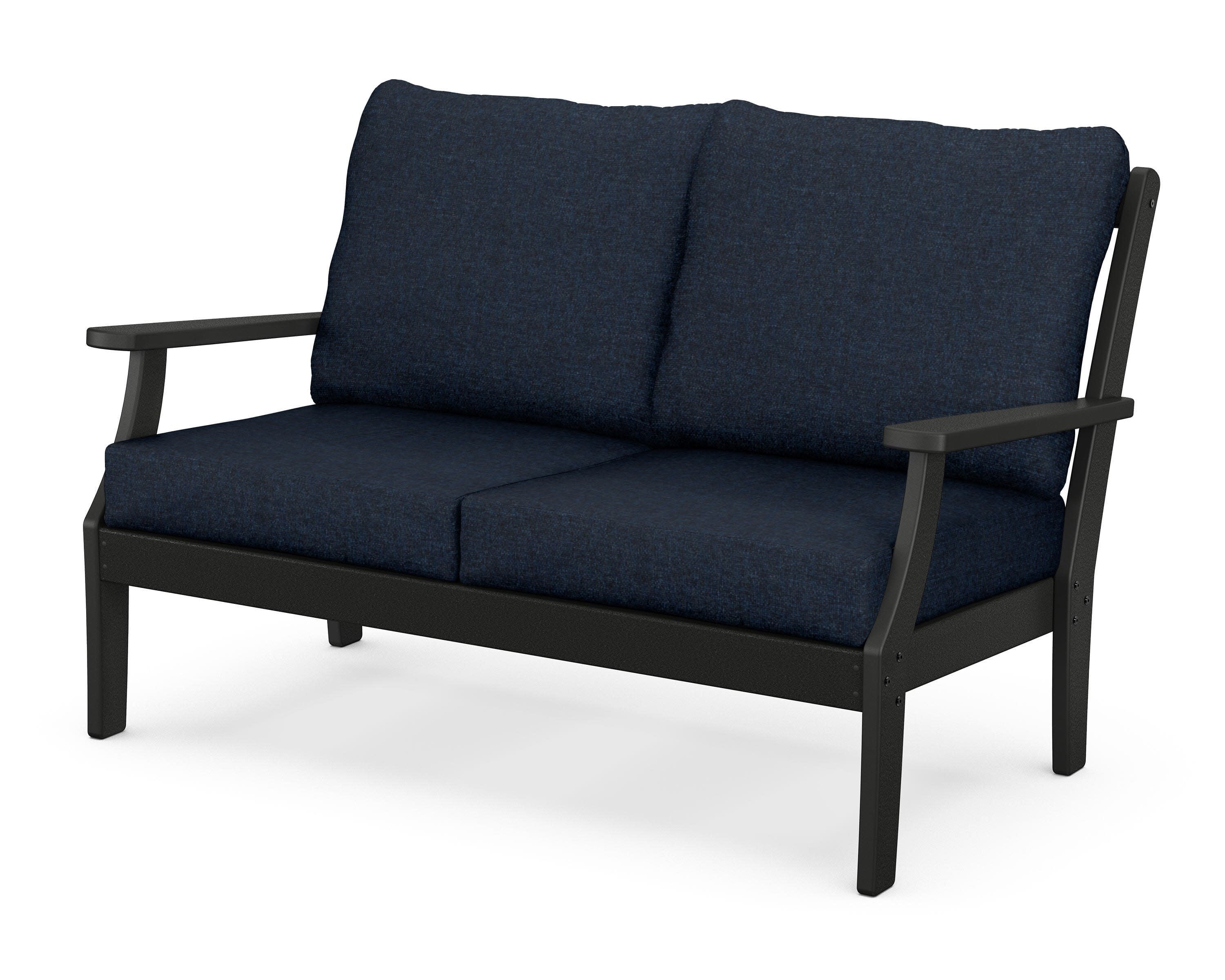 Yacht Club Deep Seating Loveseat in Charcoal Black / Marine Indigo