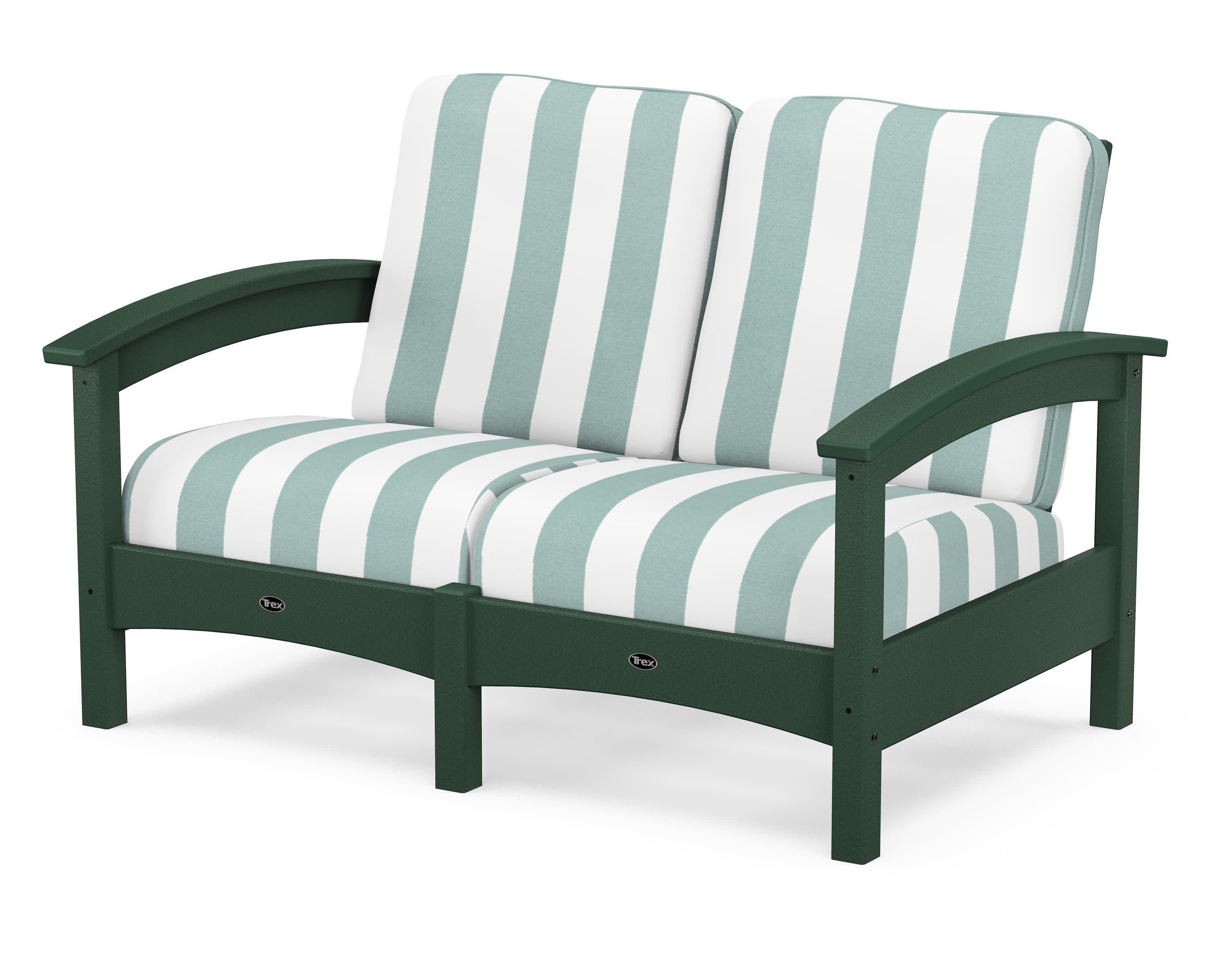 Rockport Club Loveseat in Rainforest Canopy / Cabana Stripe Glacier Spa