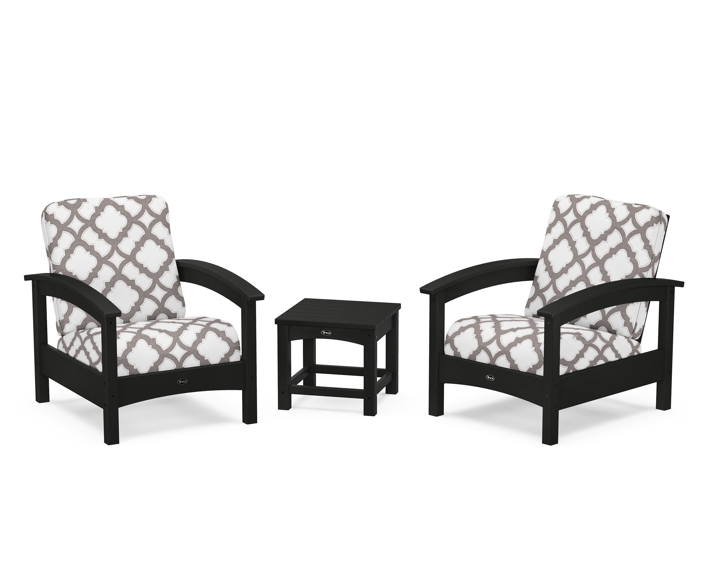Rockport Club 3-Piece Deep Seating Conversation Set in Charcoal Black / Trellis Grey Mist
