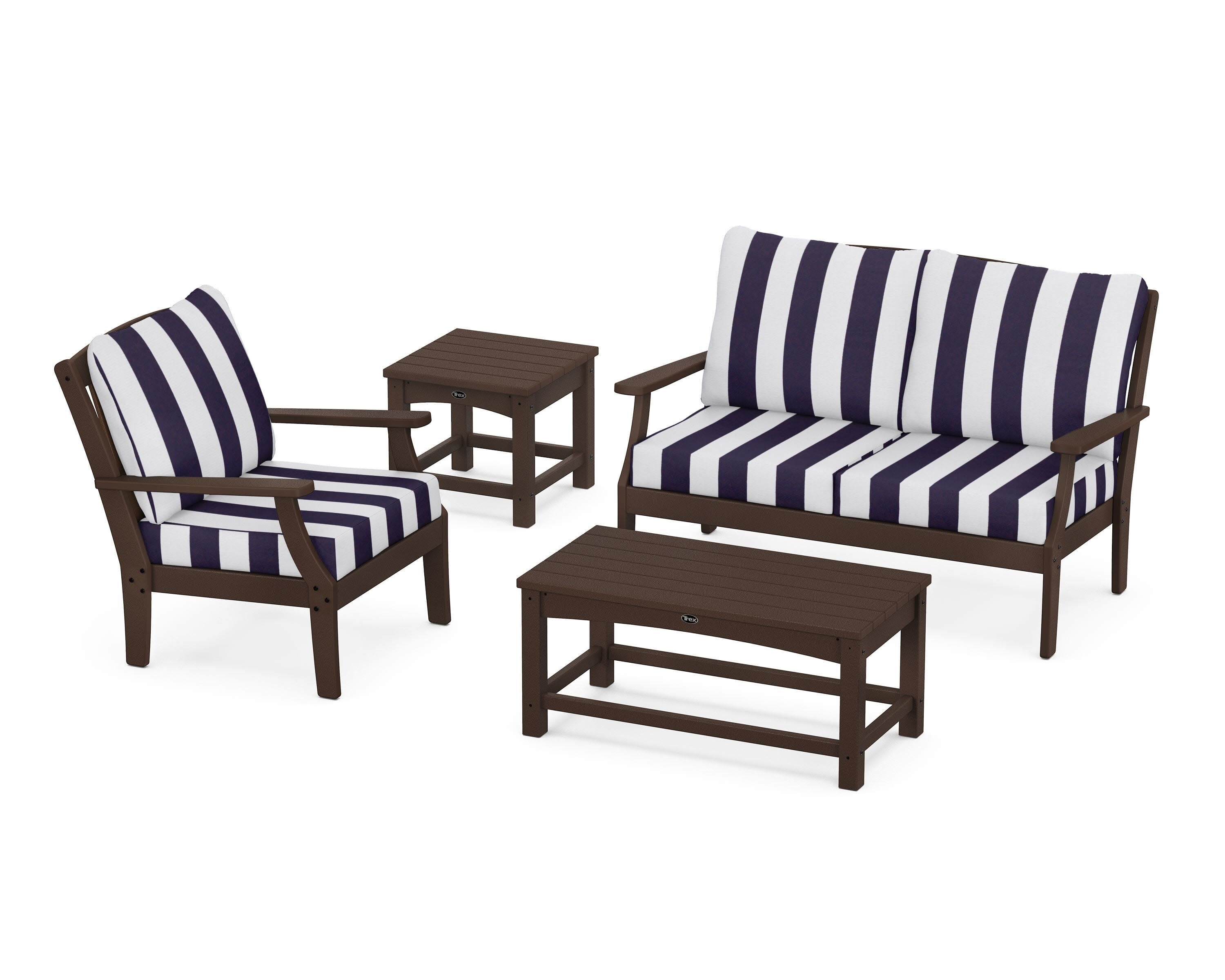 Yacht Club 4-Piece Deep Seating Set in Vintage Lantern / Cabana Stripe Navy