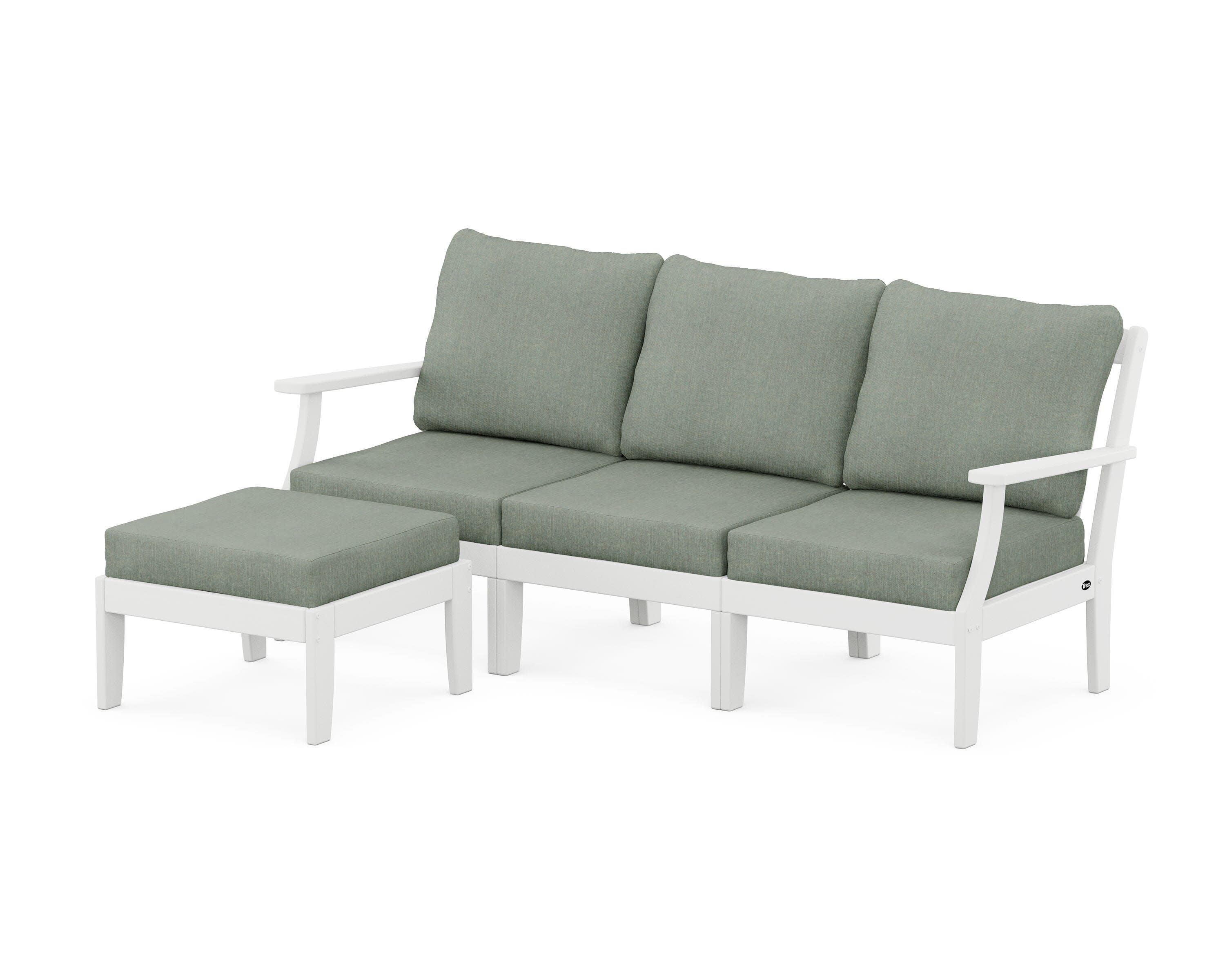 Yacht Club Modular 4-Piece Deep Seating Set with Ottoman in Classic White / Cast Sage
