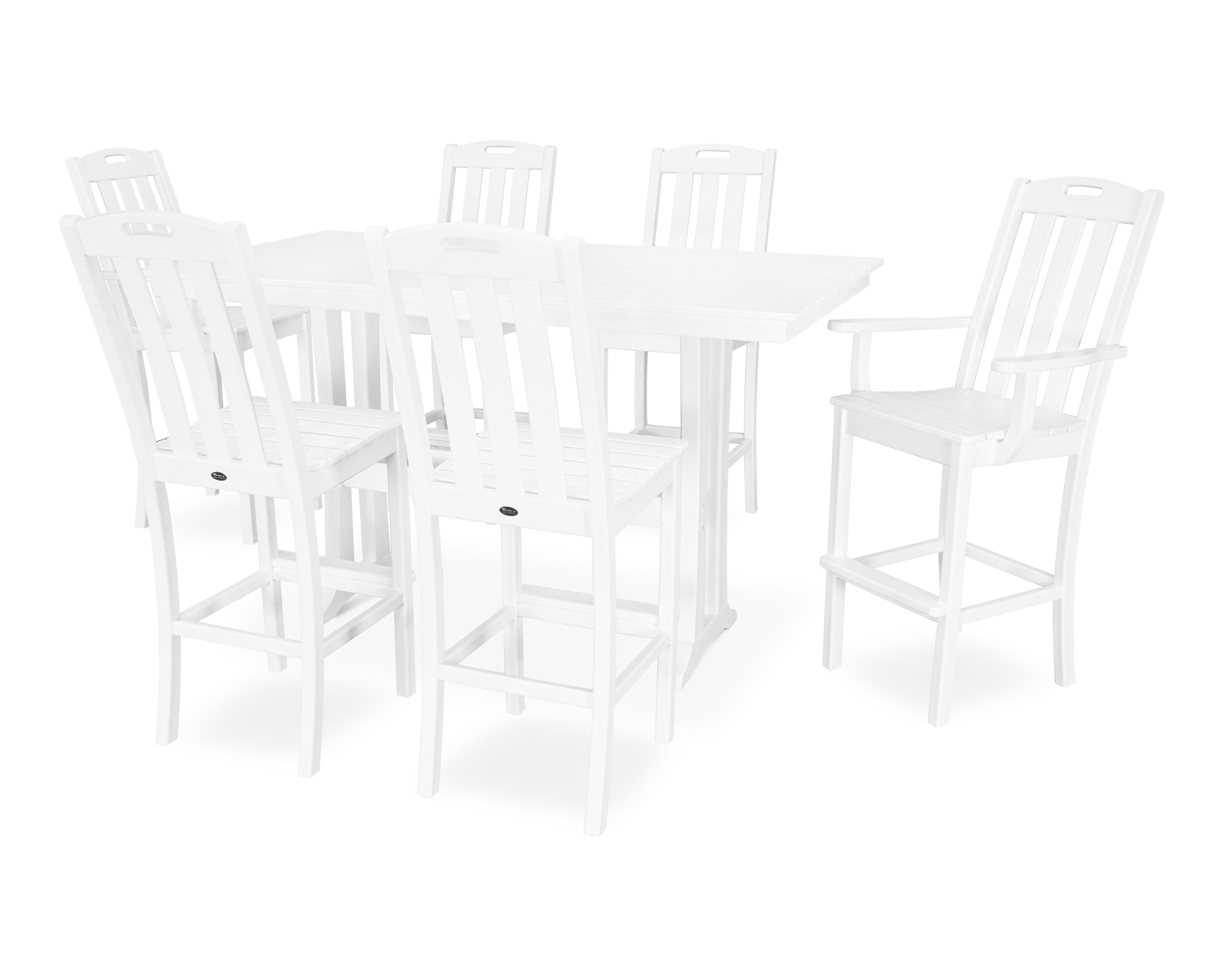 Yacht Club 7-Piece Farmhouse Trestle Bar Set in Classic White