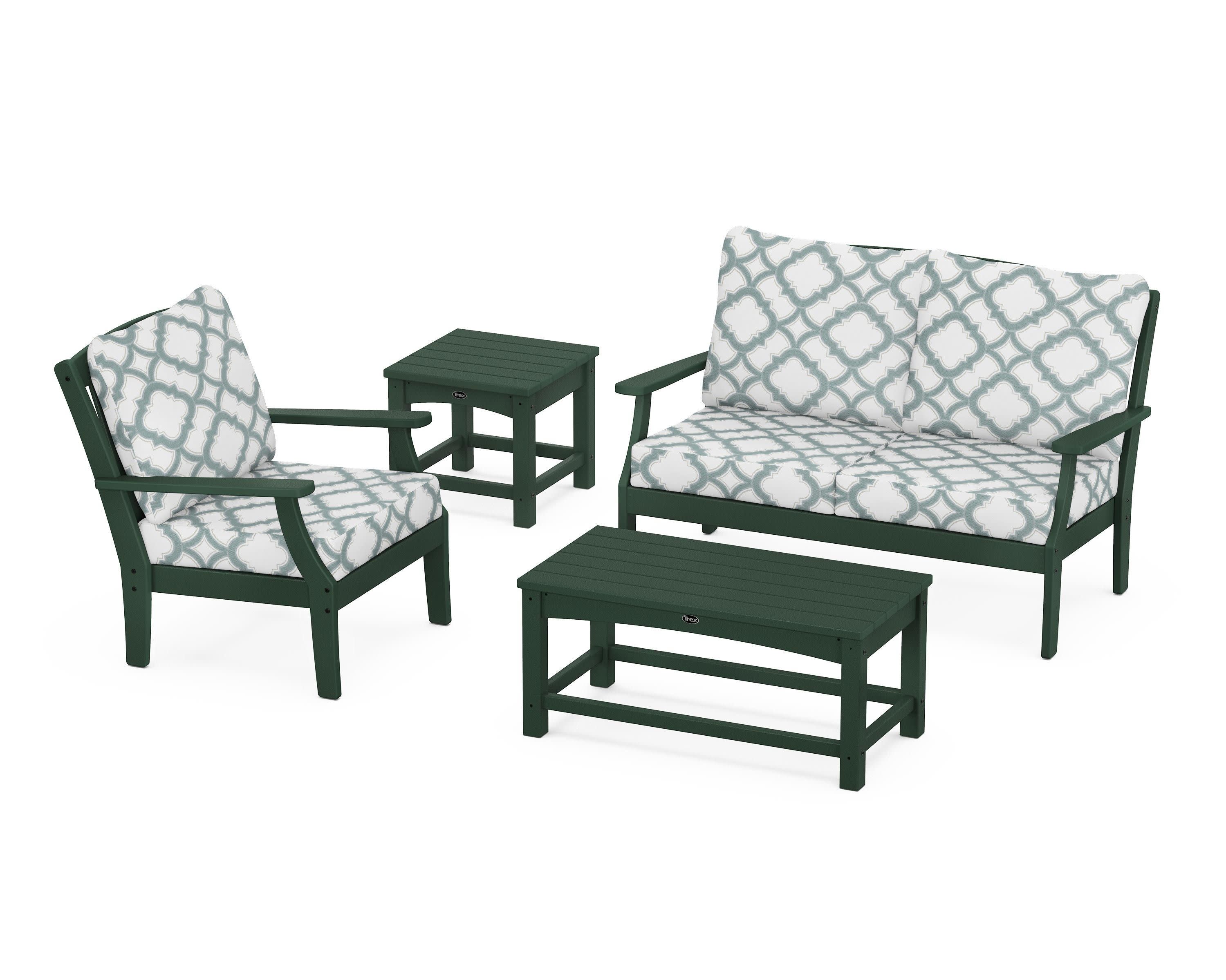 Yacht Club 4-Piece Deep Seating Set in Rainforest Canopy / Trellis Glacier Spa