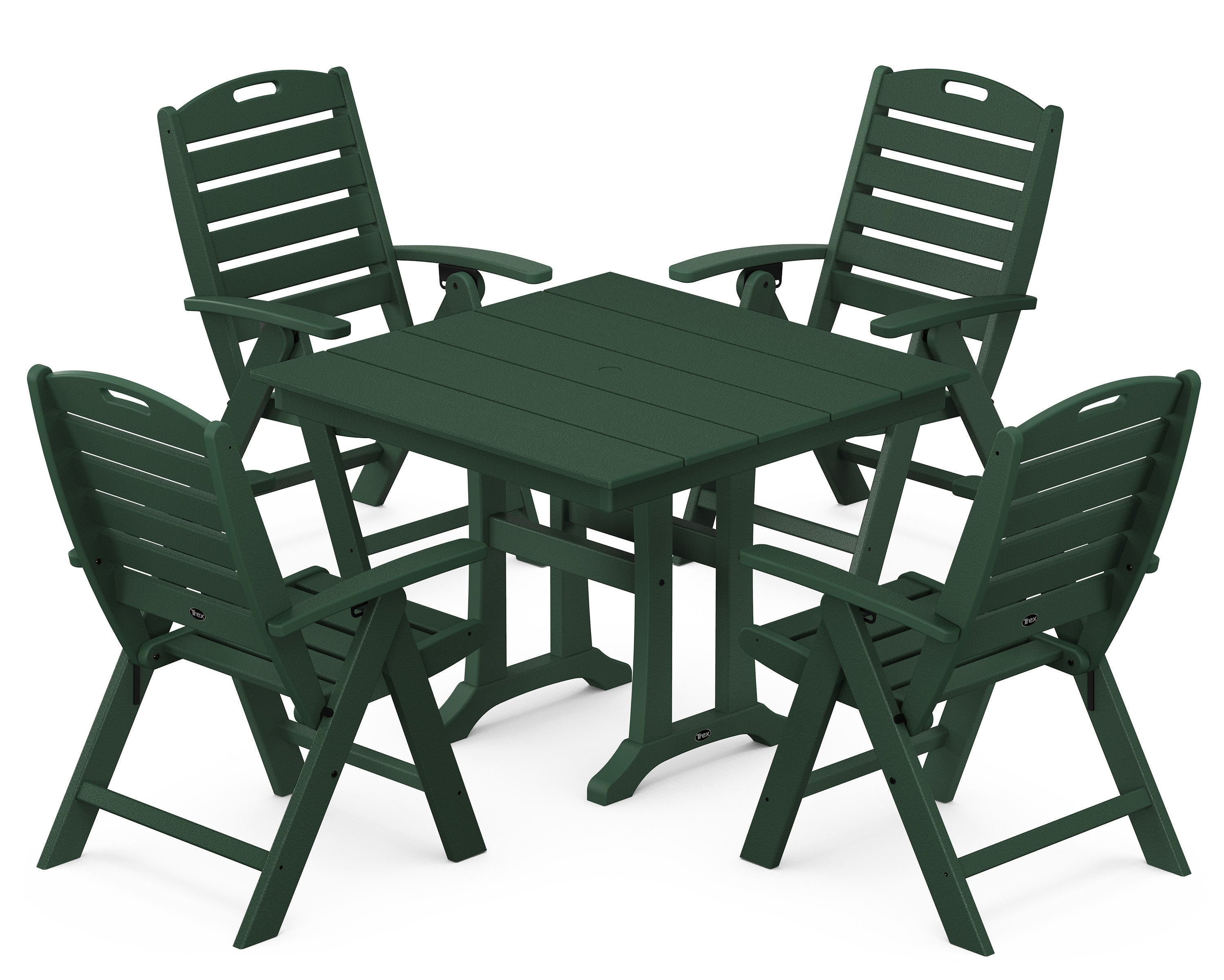 Yacht Club Highback 5-Piece Farmhouse Trestle Dining Set in Rainforest Canopy