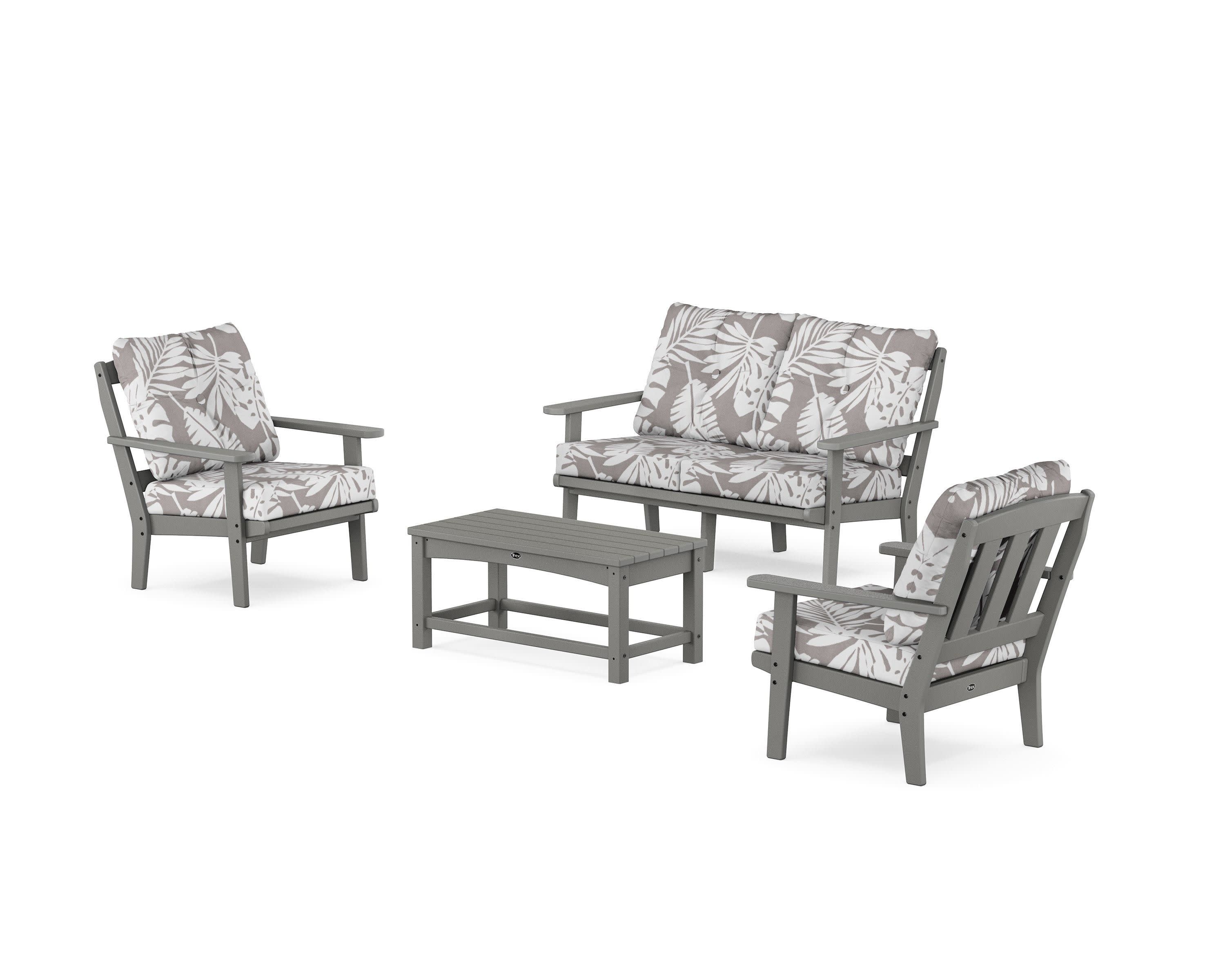 Cape Cod 4-Piece Deep Seating Set with Loveseat in Stepping Stone / Leaf Grey Mist