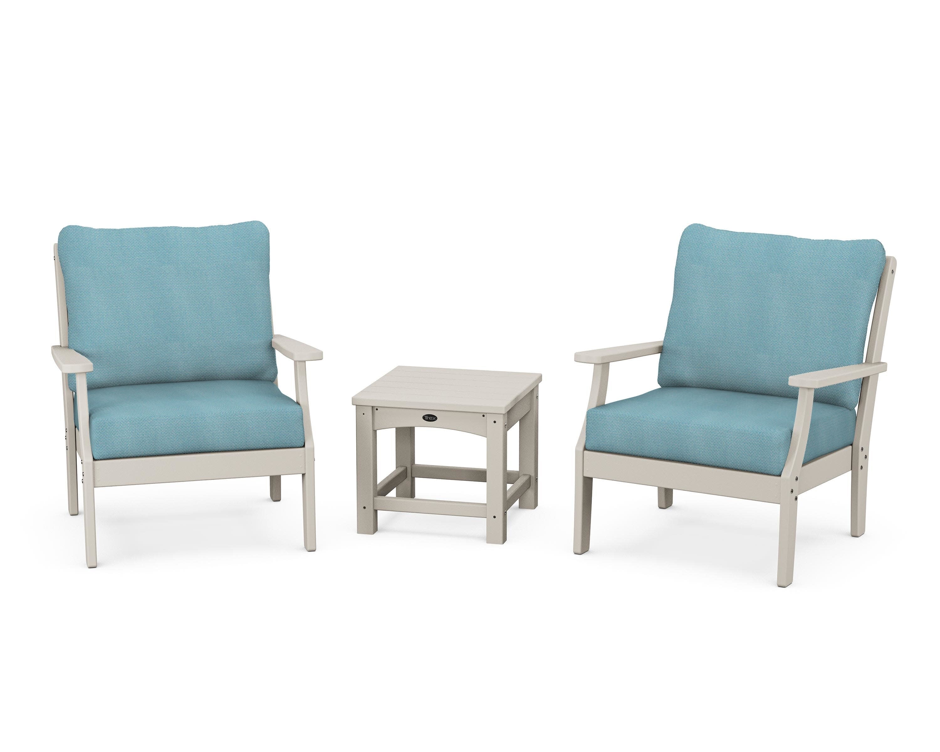 Yacht Club 3-Piece Deep Seating Set in Sand Castle / Lattice Sky Blue