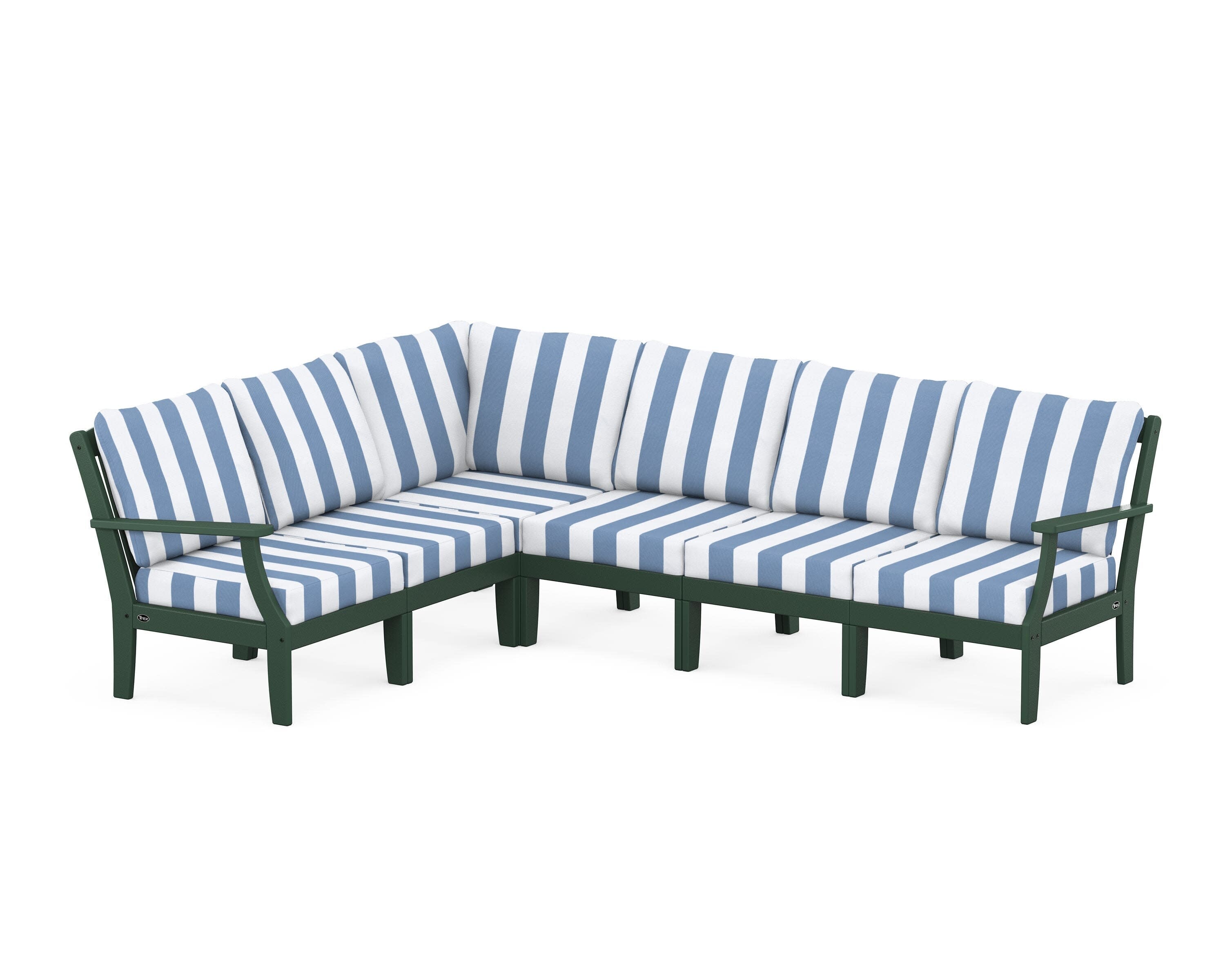Yacht Club Modular 6-Piece Deep Seating Set in Rainforest Canopy / Cabana Stripe Sky Blue