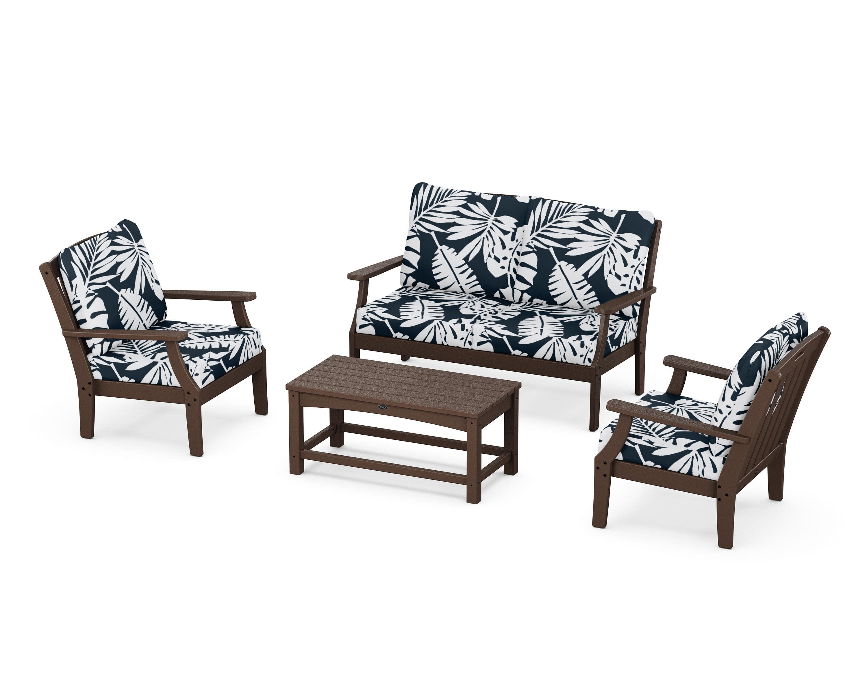 Yacht Club 4-Piece Deep Seating Chair Set in Vintage Lantern / Leaf Marine Indigo