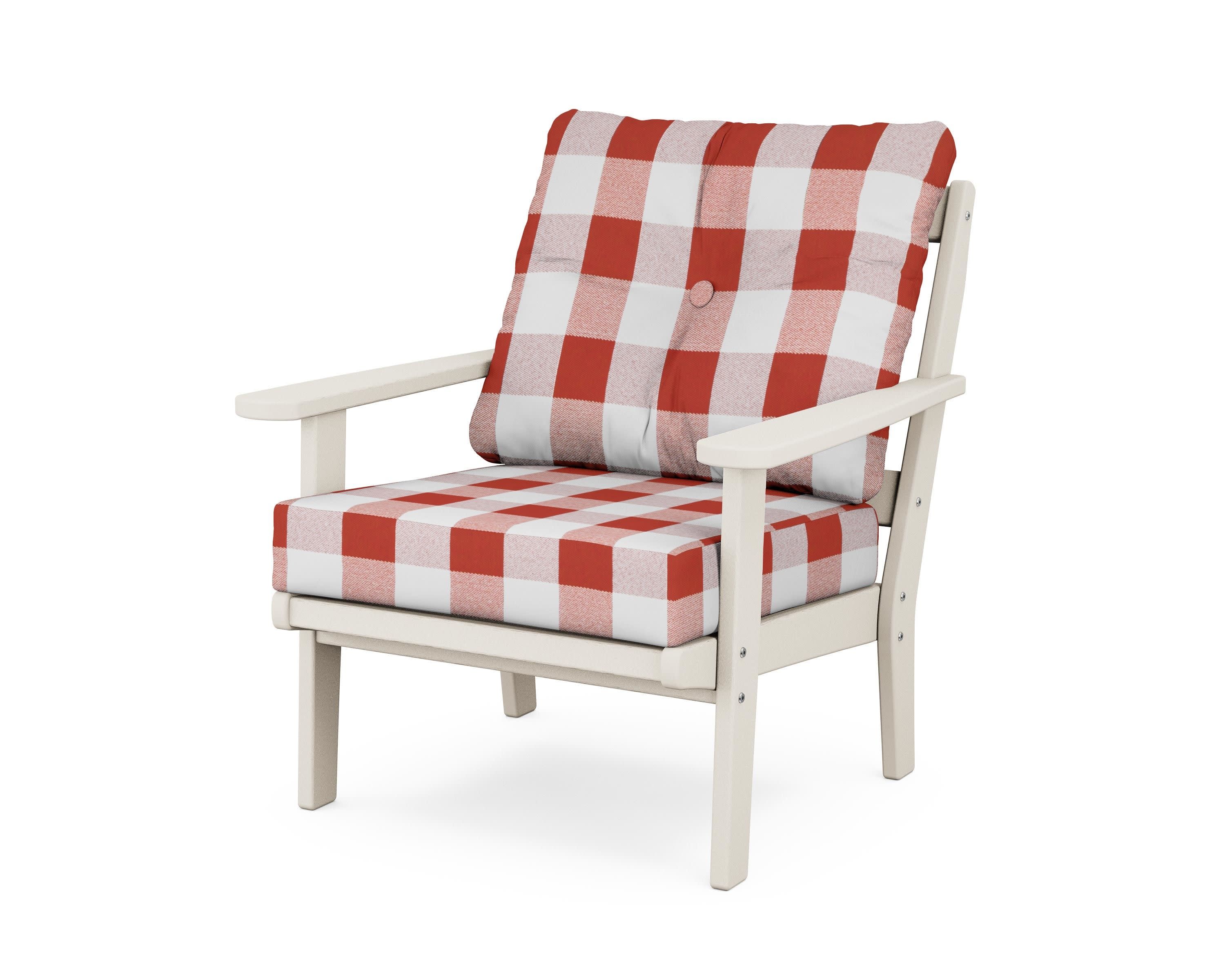 Cape Cod Deep Seating Chair in Sand Castle / Buffalo Plaid Crimson