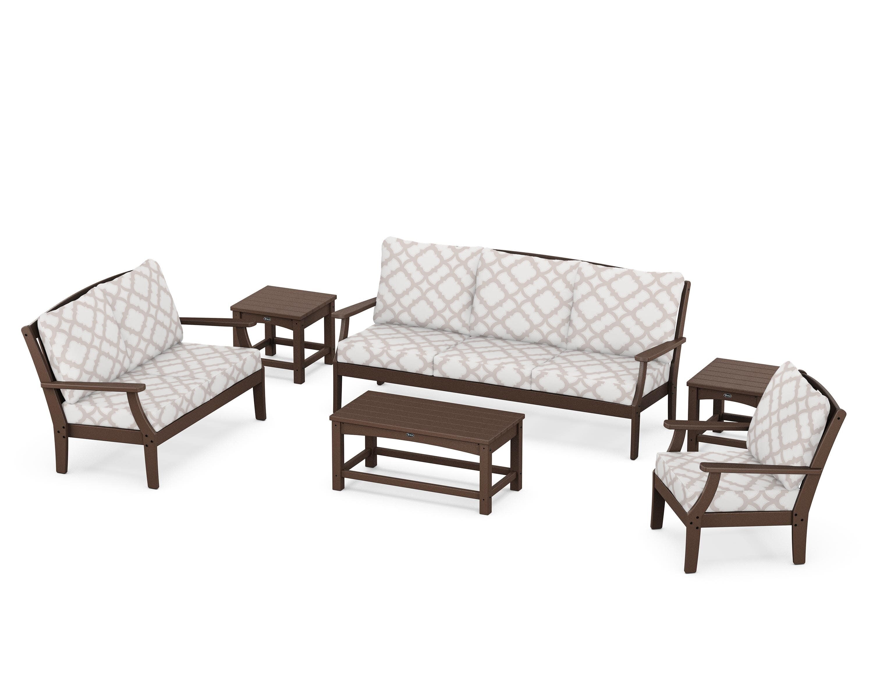 Yacht Club 6-Piece Deep Seating Set in Vintage Lantern / Trellis Dune Burlap