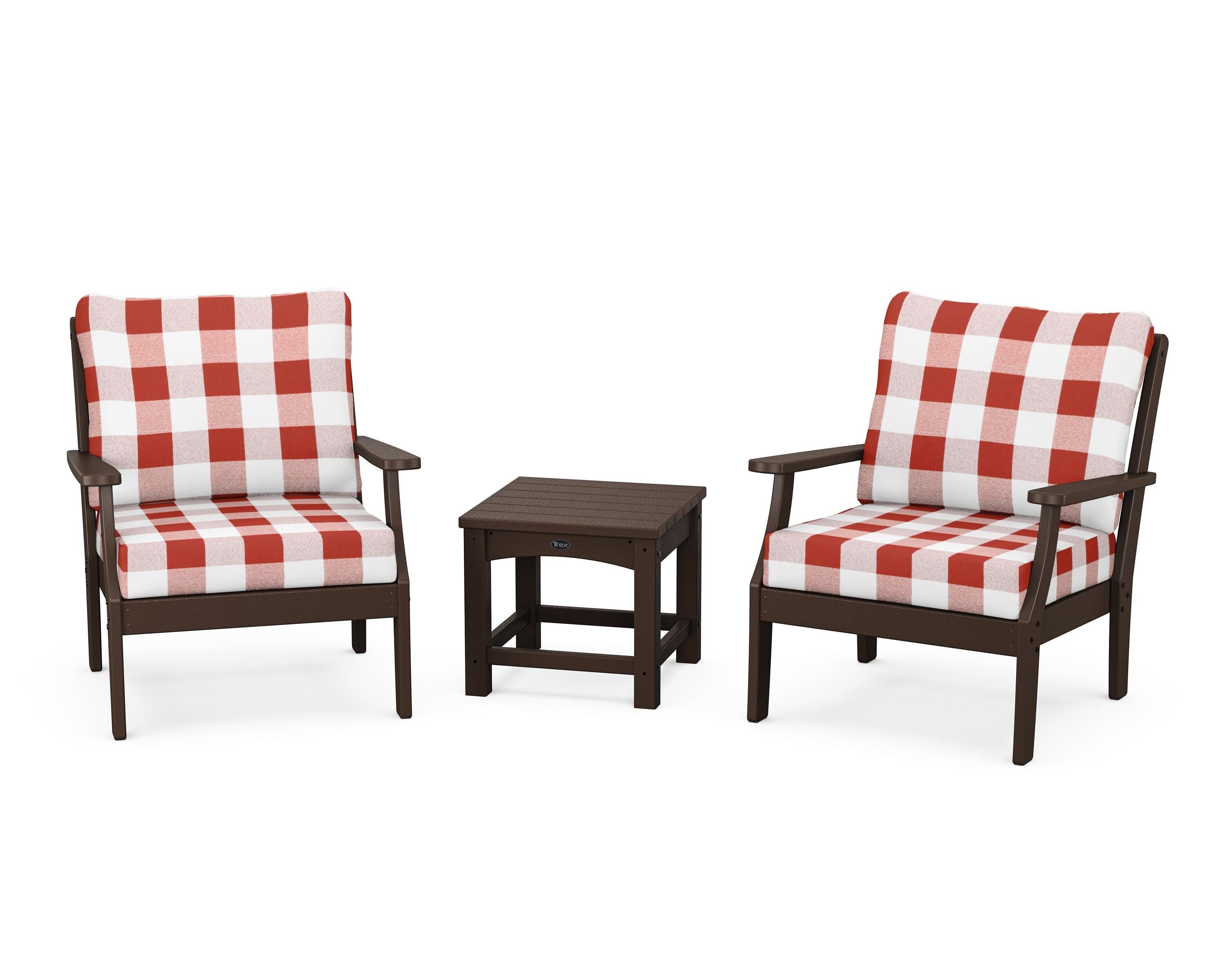 Yacht Club 3-Piece Deep Seating Set in Vintage Lantern / Buffalo Plaid Crimson