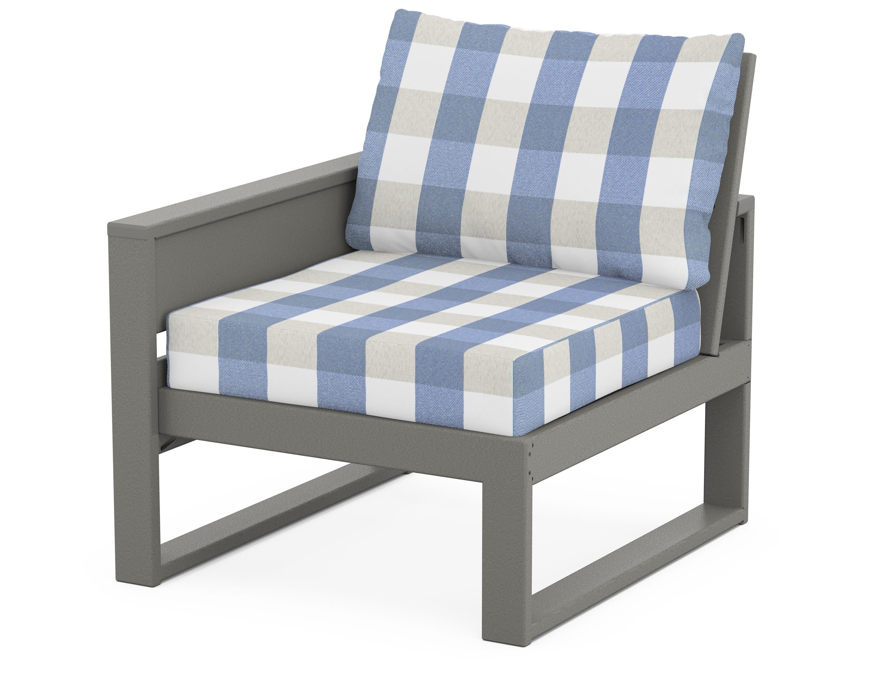 Eastport Modular Left Arm Chair in Stepping Stone / Buffalo Plaid Sky Blue