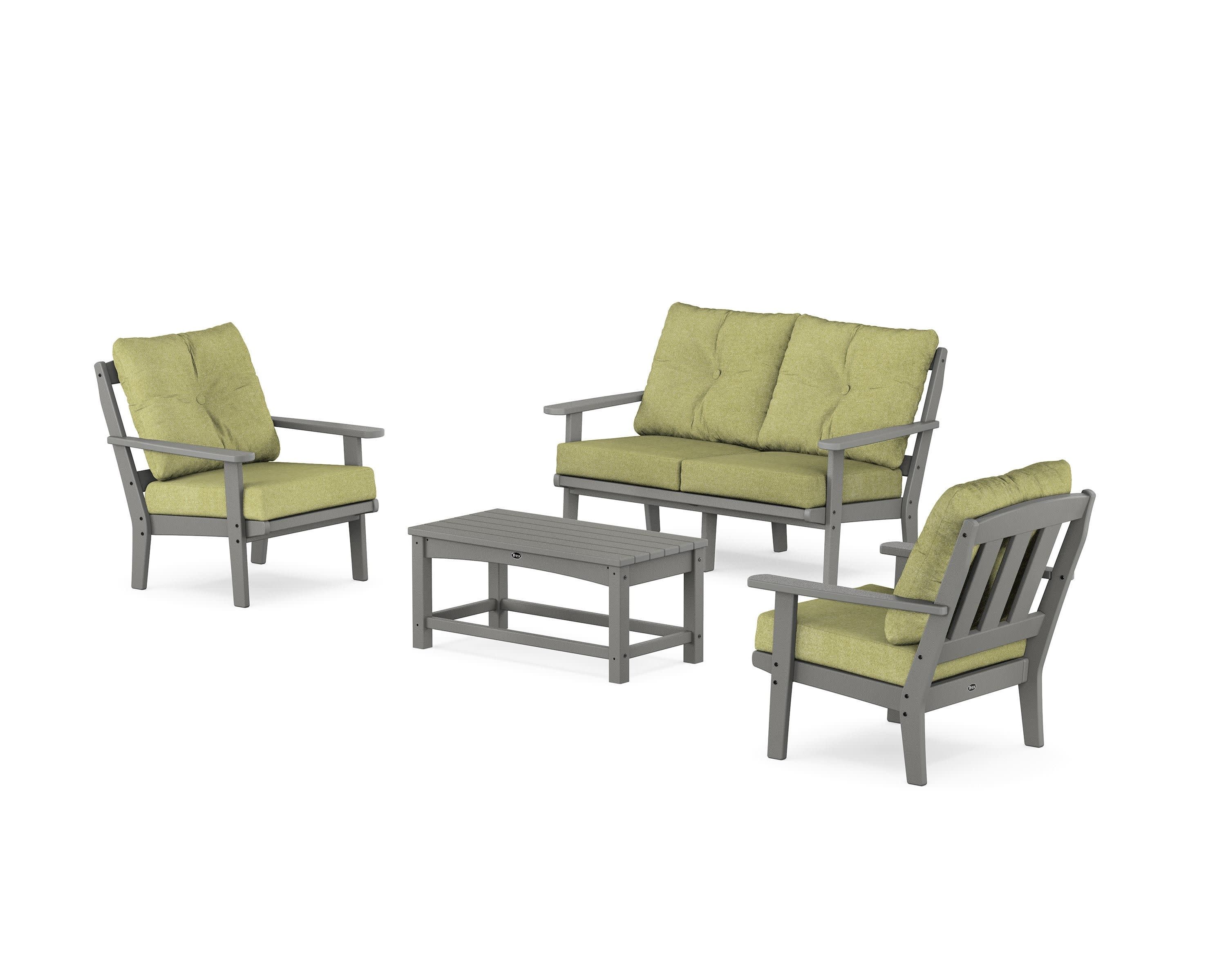 Cape Cod 4-Piece Deep Seating Set with Loveseat in Stepping Stone / Chartreuse Boucle