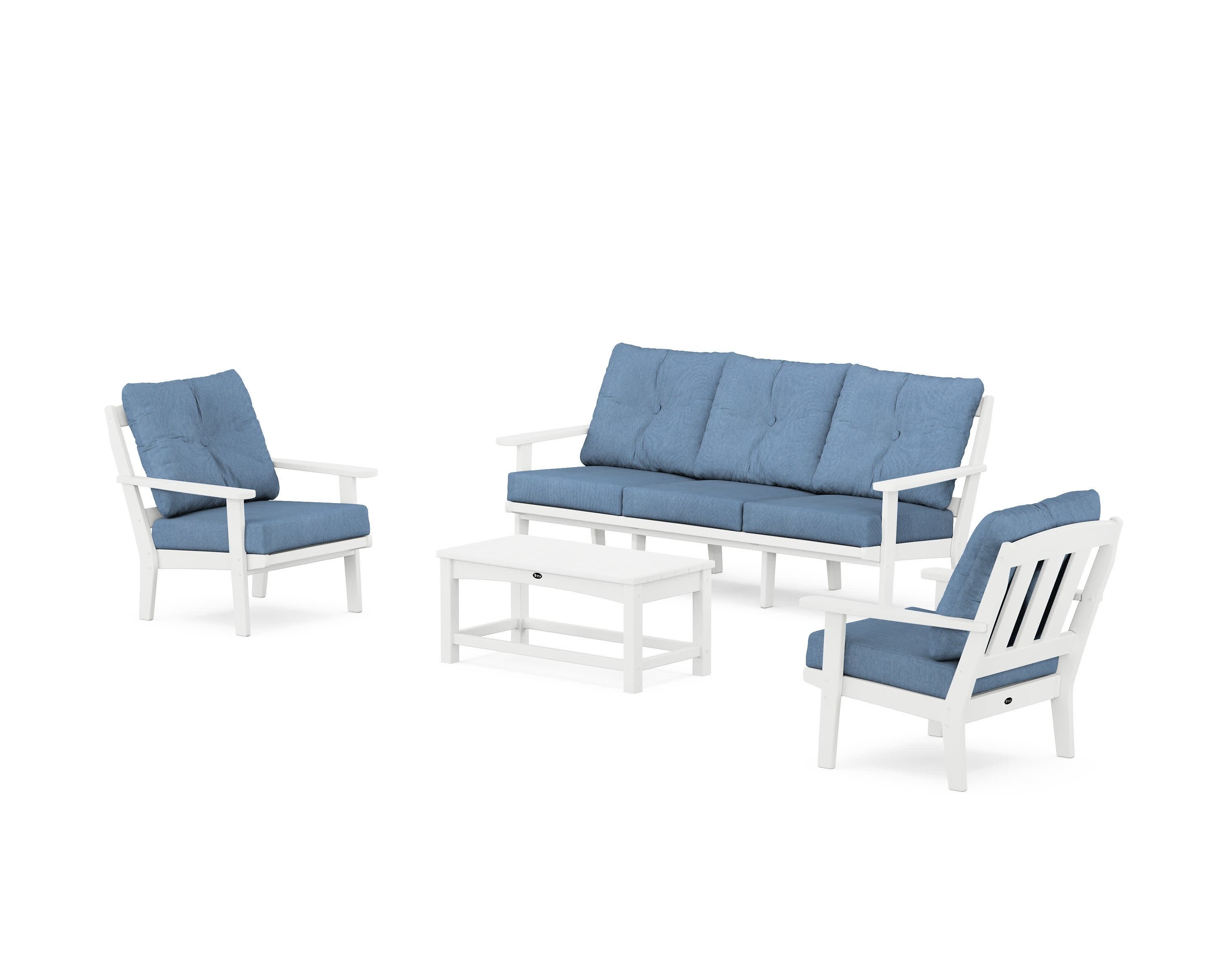Cape Cod 4-Piece Deep Seating Set with Sofa in Classic White / Sky Blue