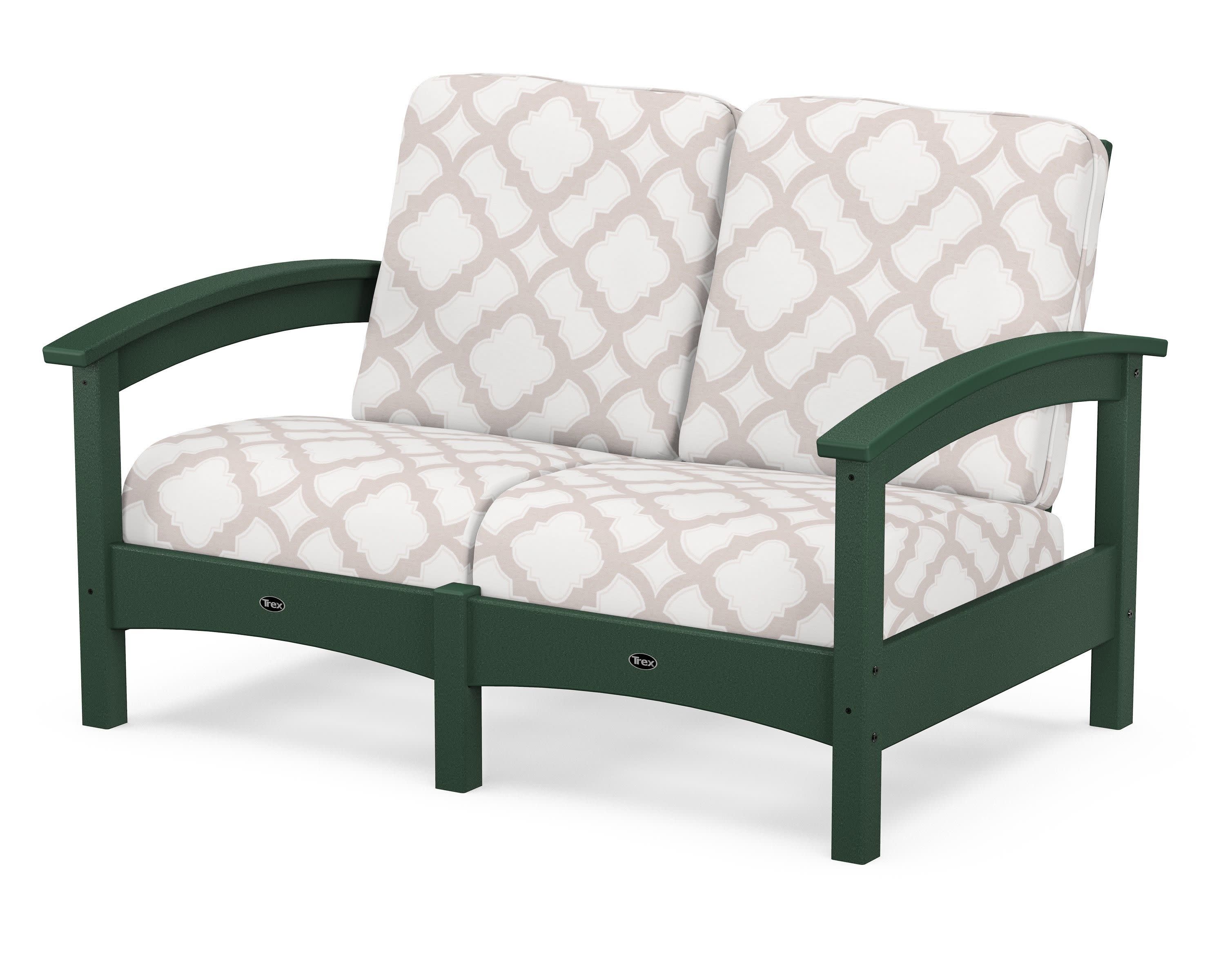 Rockport Club Loveseat in Rainforest Canopy / Trellis Dune Burlap