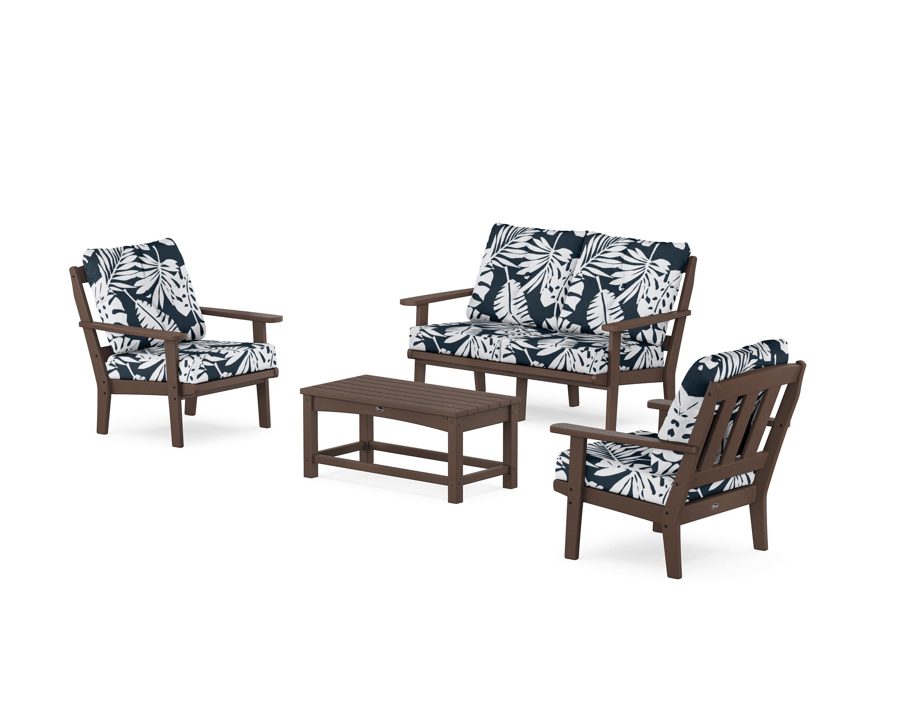 Cape Cod 4-Piece Deep Seating Set with Loveseat in Vintage Lantern / Leaf Marine Indigo