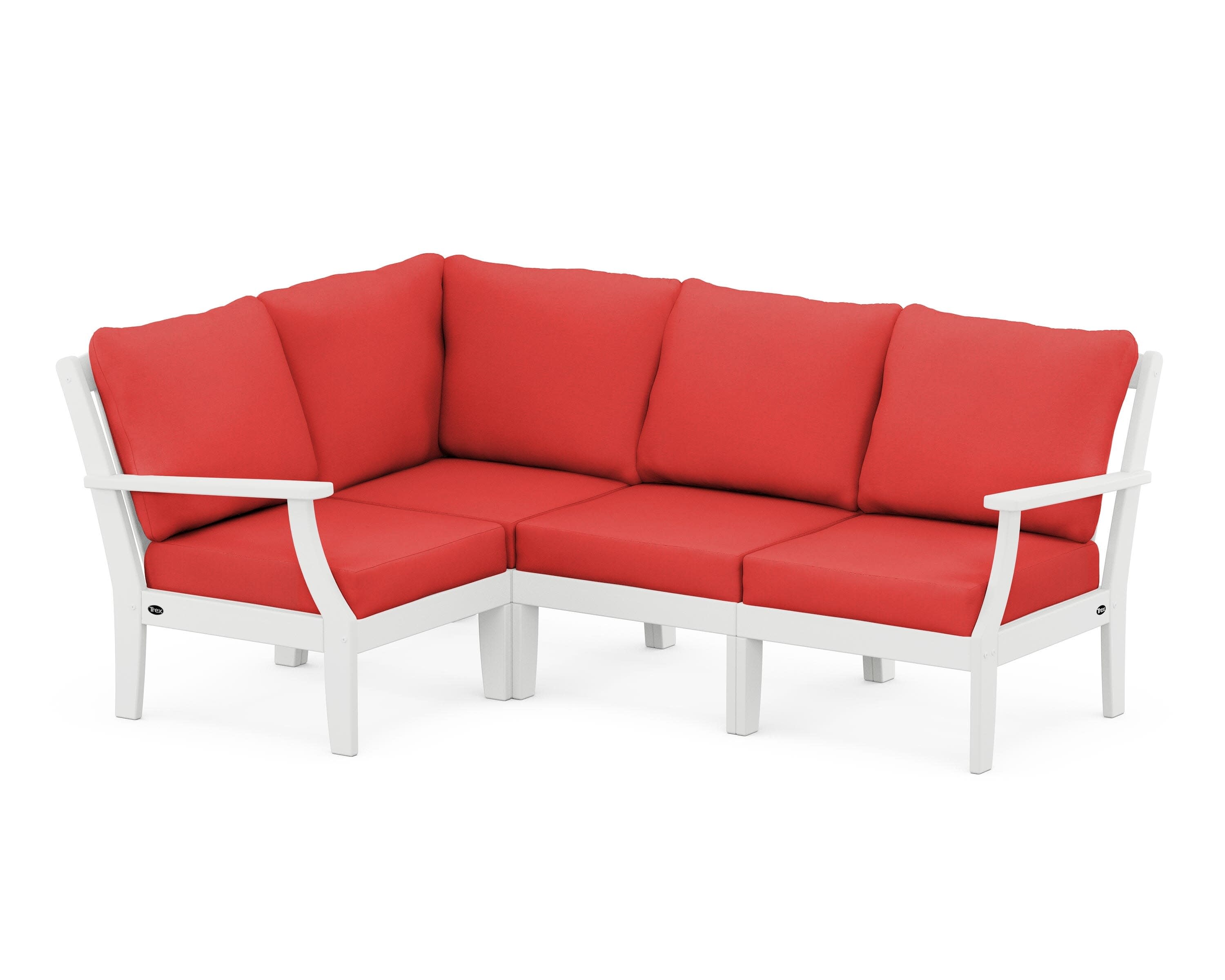 Yacht Club Modular 4-Piece Deep Seating Set in Classic White / Crimson Linen