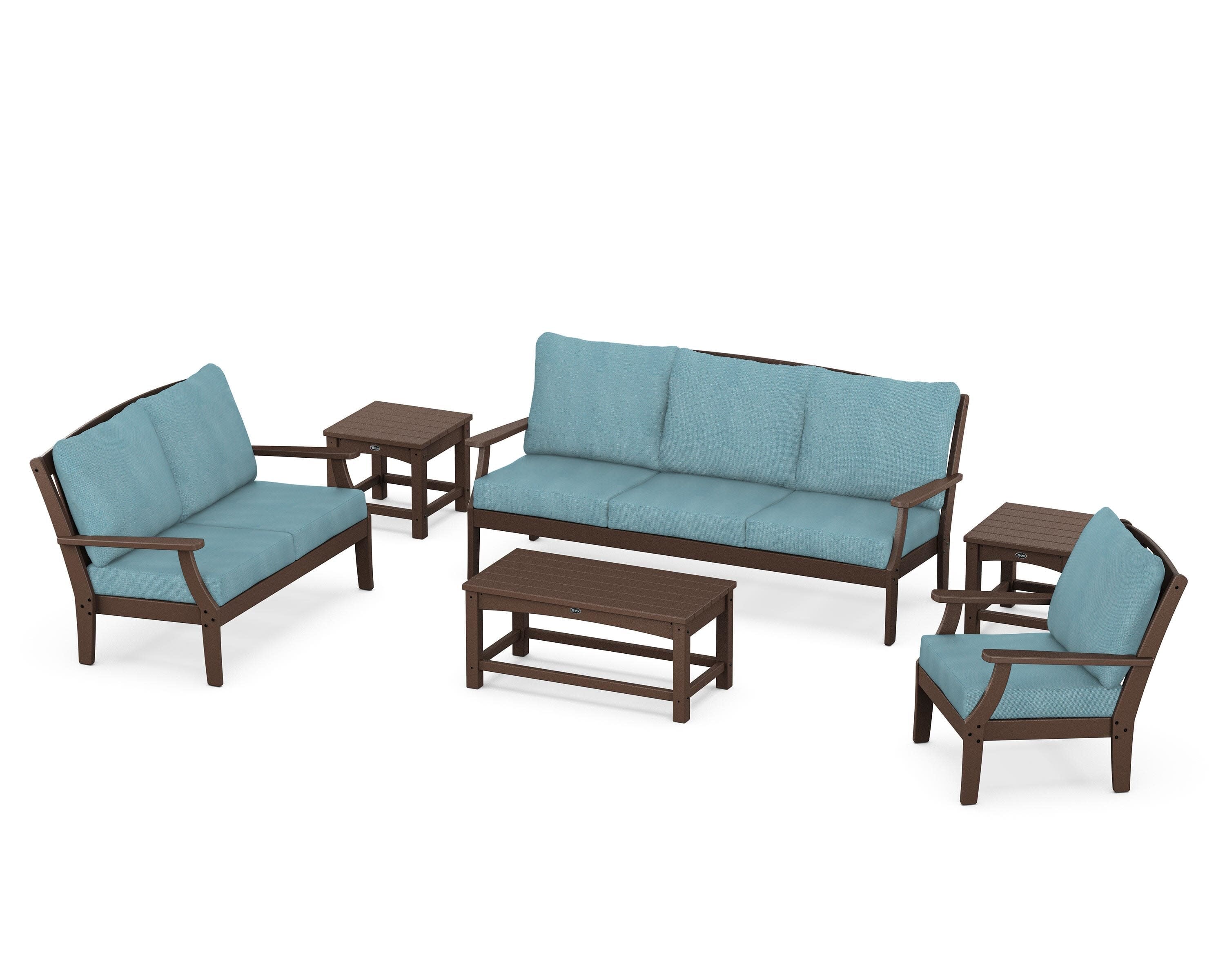 Yacht Club 6-Piece Deep Seating Set in Vintage Lantern / Lattice Sky Blue