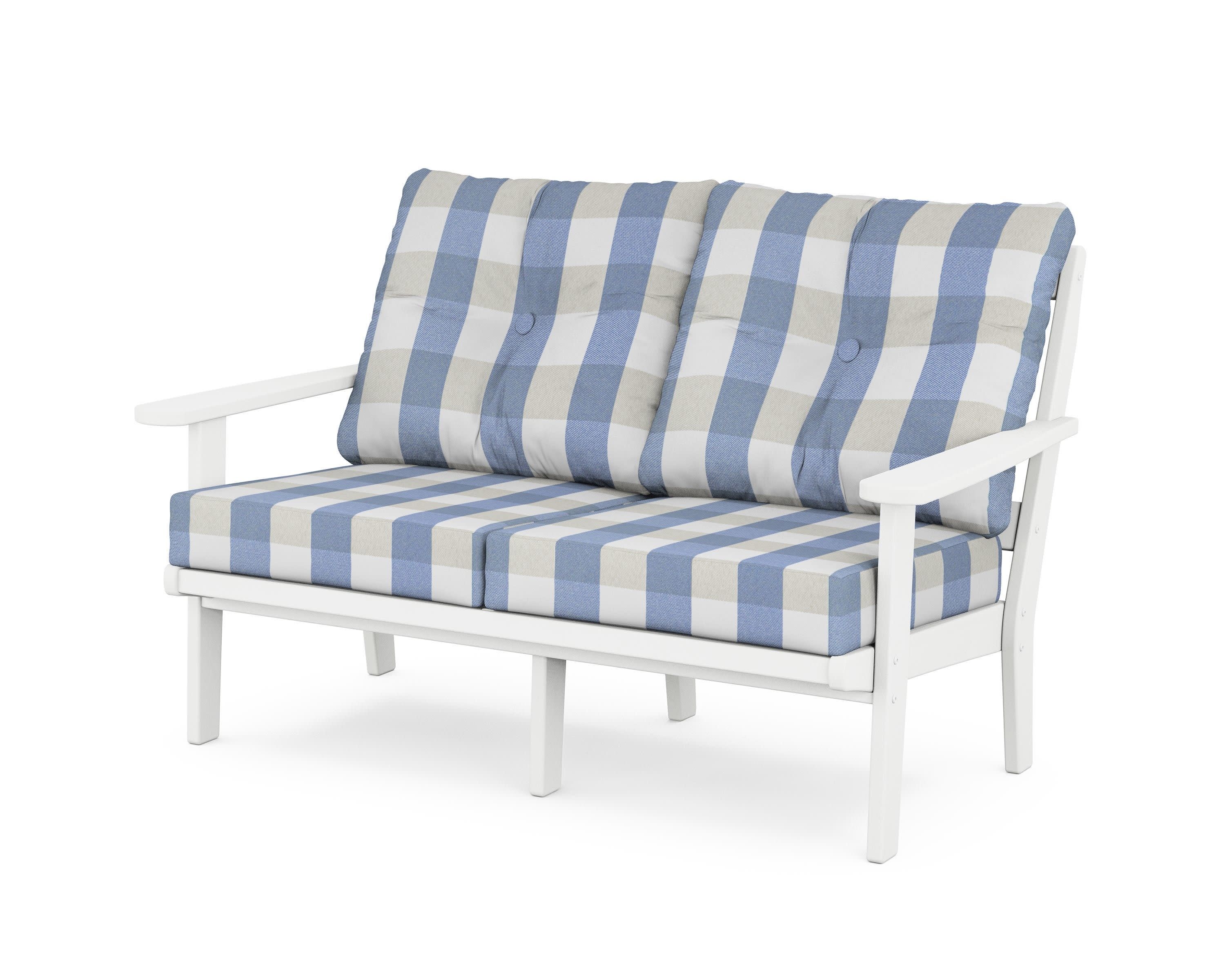 Cape Cod Deep Seating Loveseat in Classic White / Buffalo Plaid Sky Blue