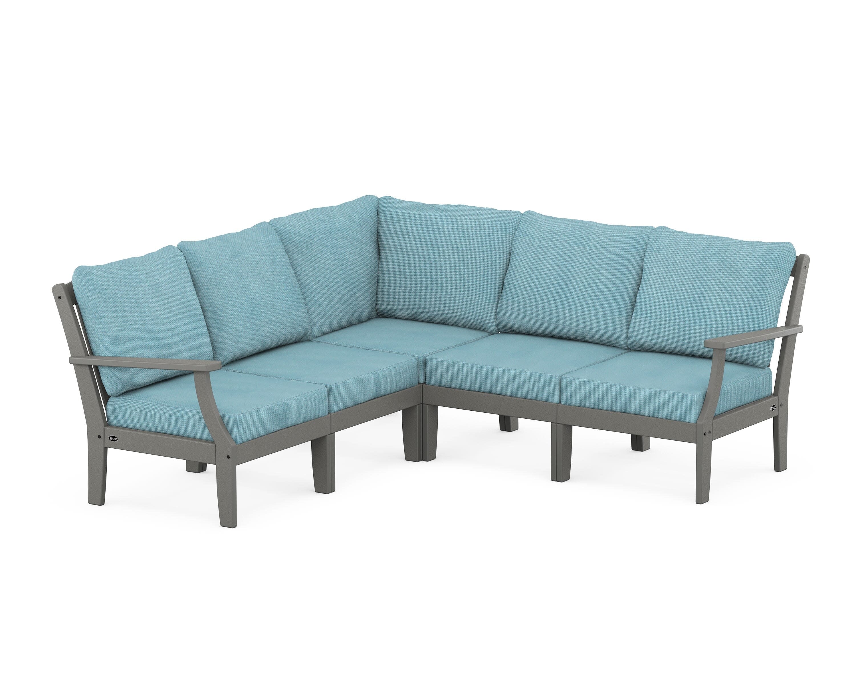 Yacht Club Modular 5-Piece Deep Seating Set in Stepping Stone / Lattice Sky Blue