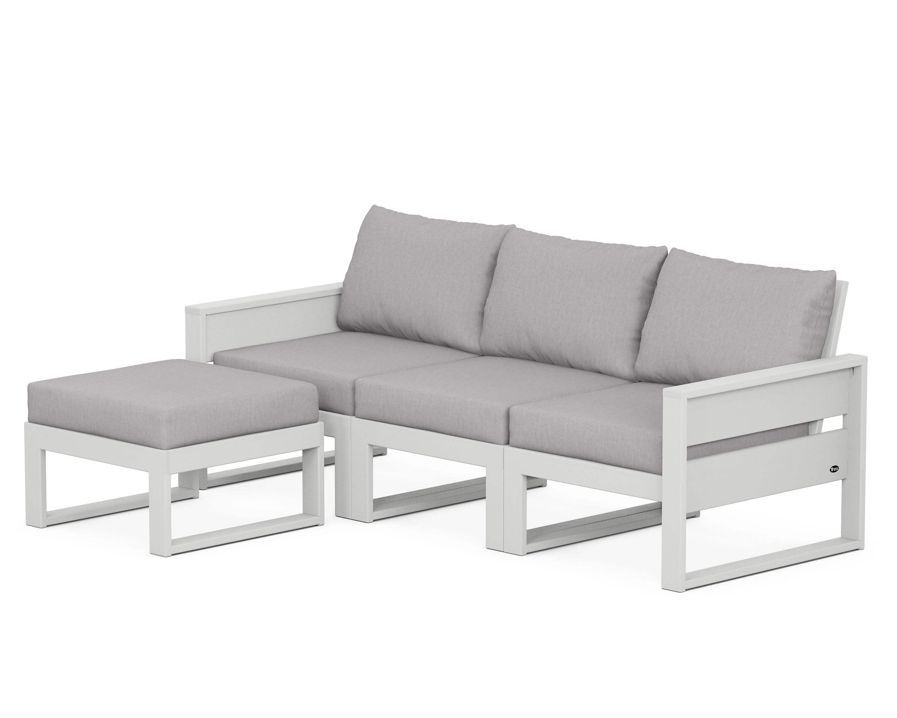 Eastport 4- Piece Sectional with Ottoman in Classic White / Granite