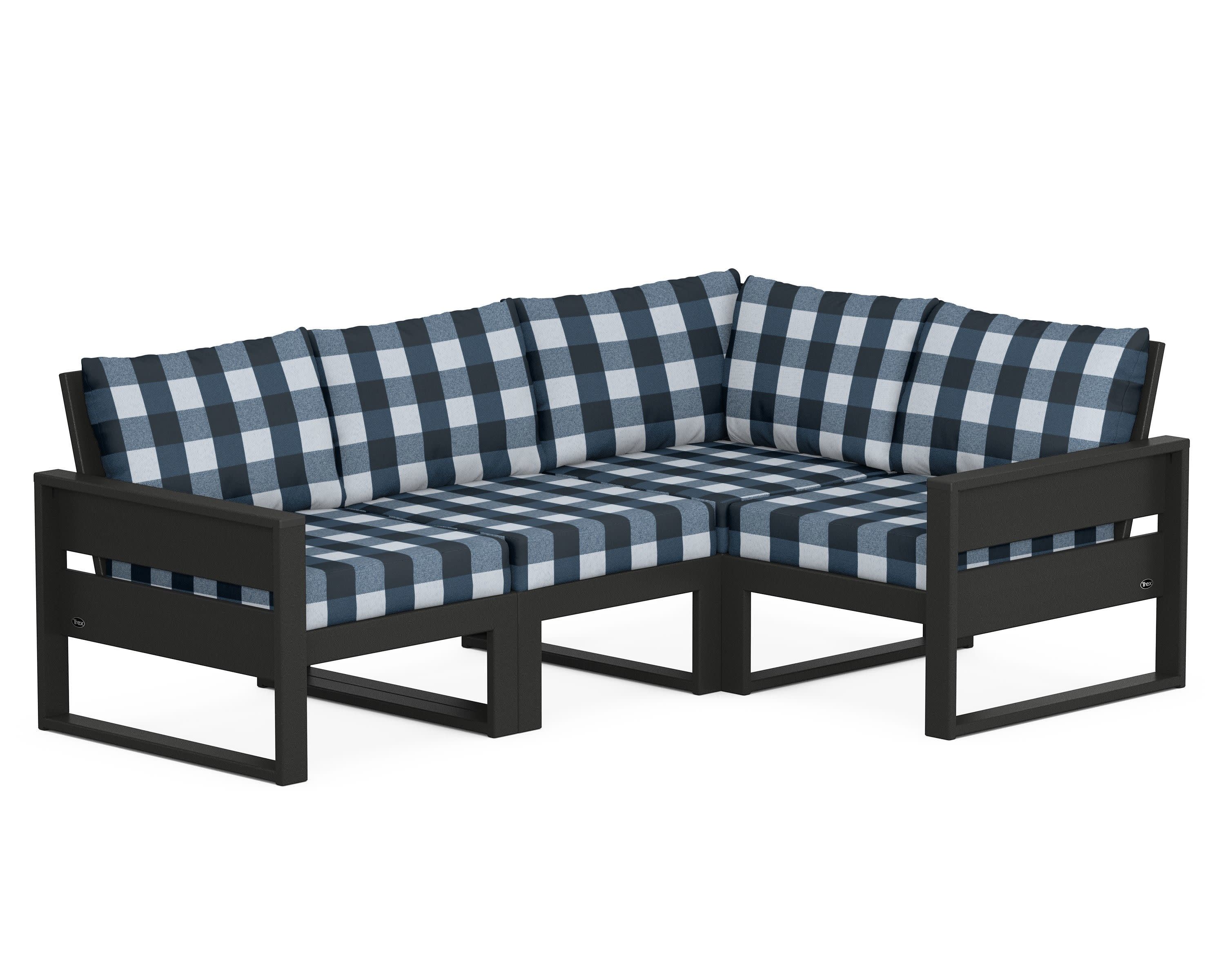 Eastport 4- Piece Sectional in Charcoal Black / Buffalo Plaid Marine Indigo