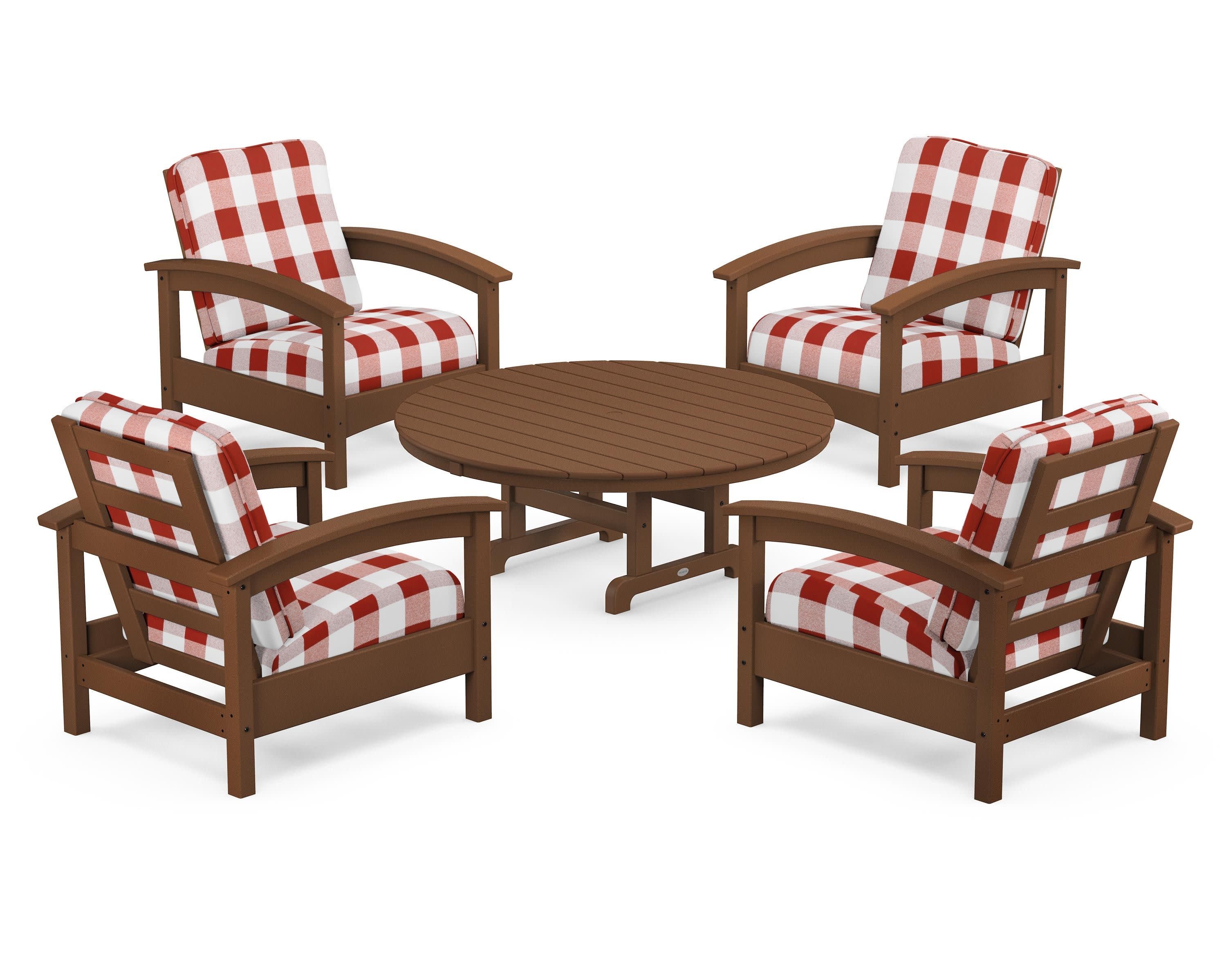 Rockport 5-Piece Deep Seating Set in Tree House / Buffalo Plaid Crimson