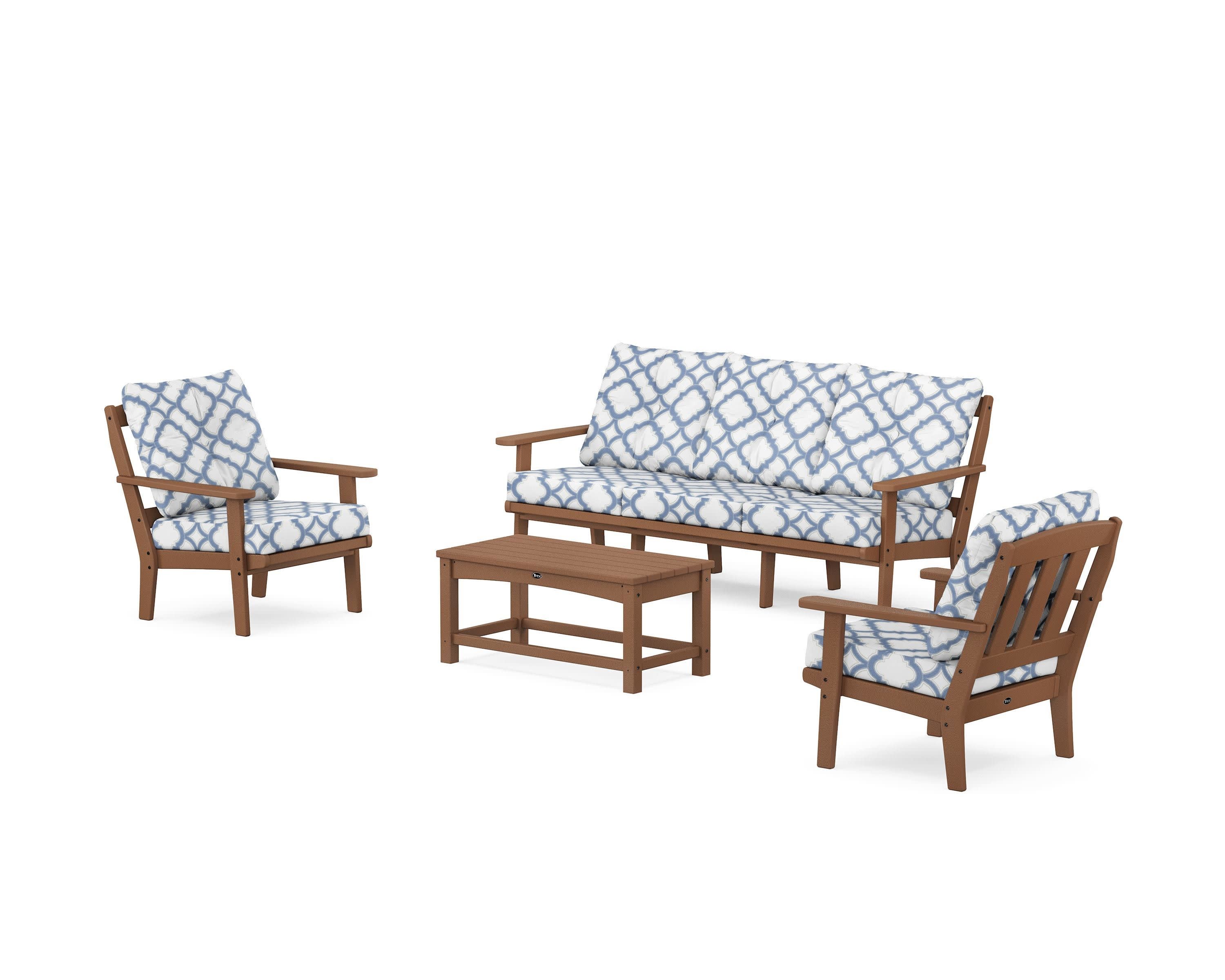Cape Cod 4-Piece Deep Seating Set with Sofa in Tree House / Trellis Sky Blue