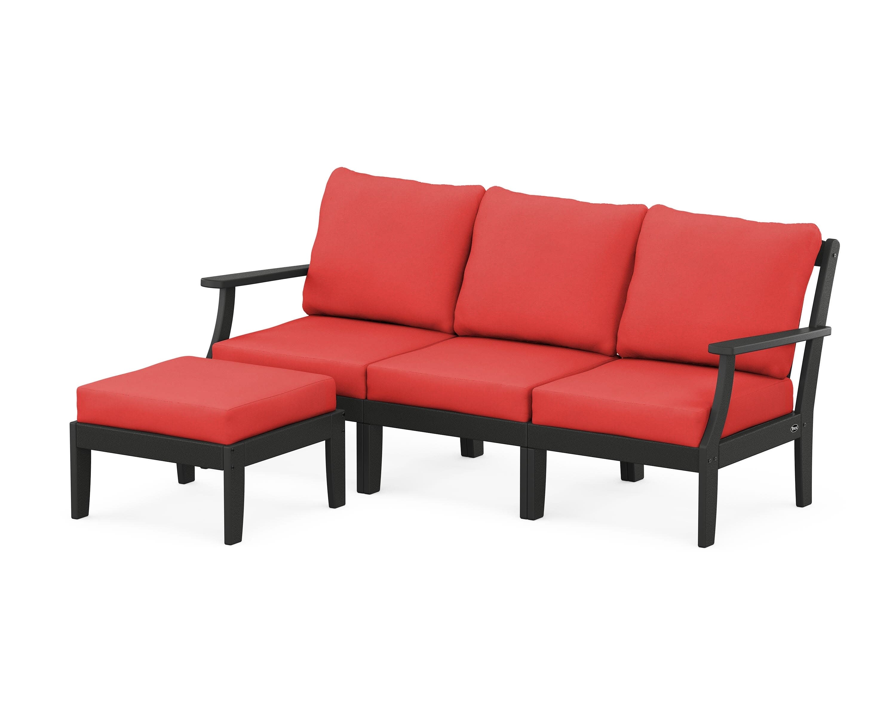 Yacht Club Modular 4-Piece Deep Seating Set with Ottoman in Charcoal Black / Crimson Linen