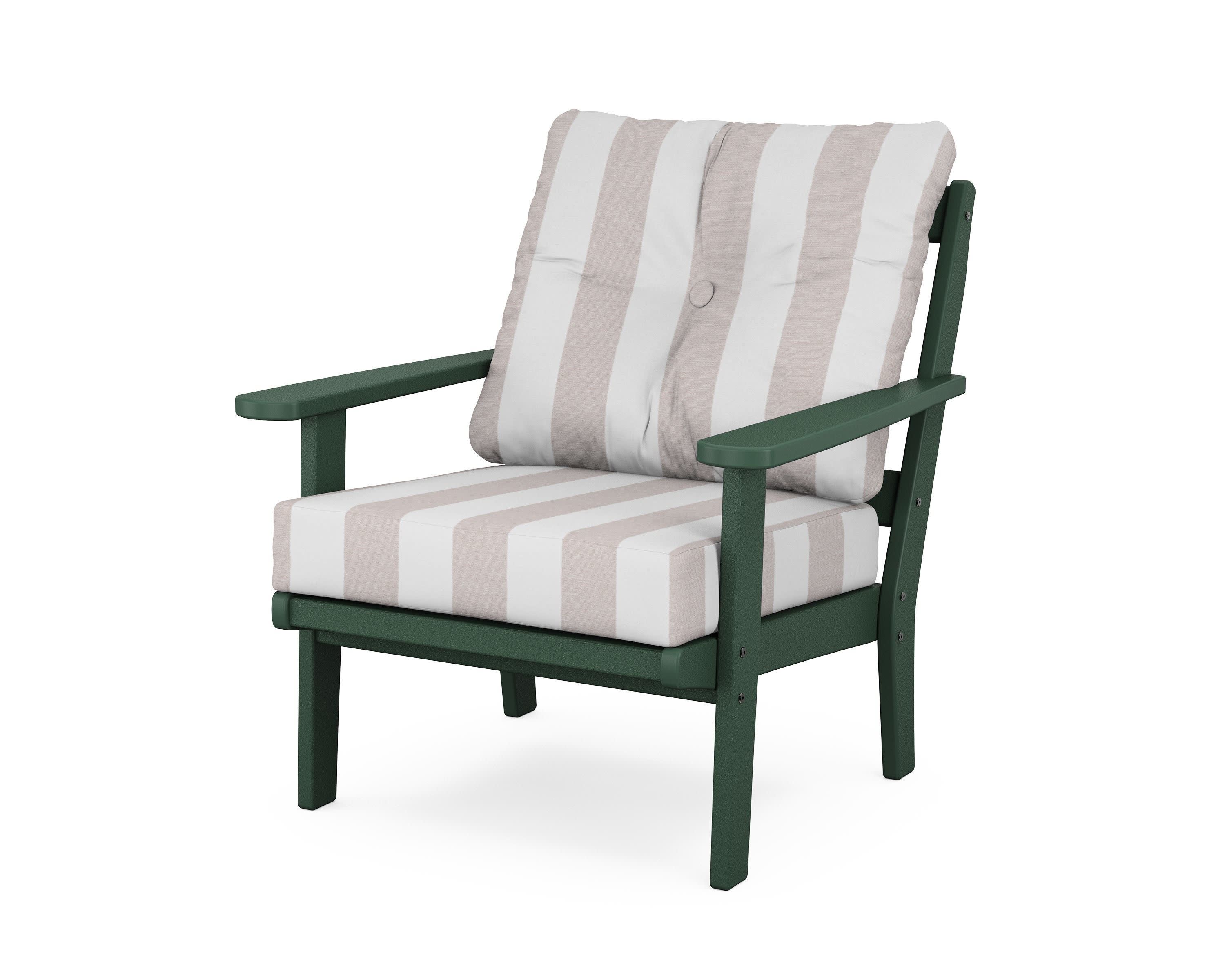 Cape Cod Deep Seating Chair in Rainforest Canopy / Cabana Stripe Dune Burlap