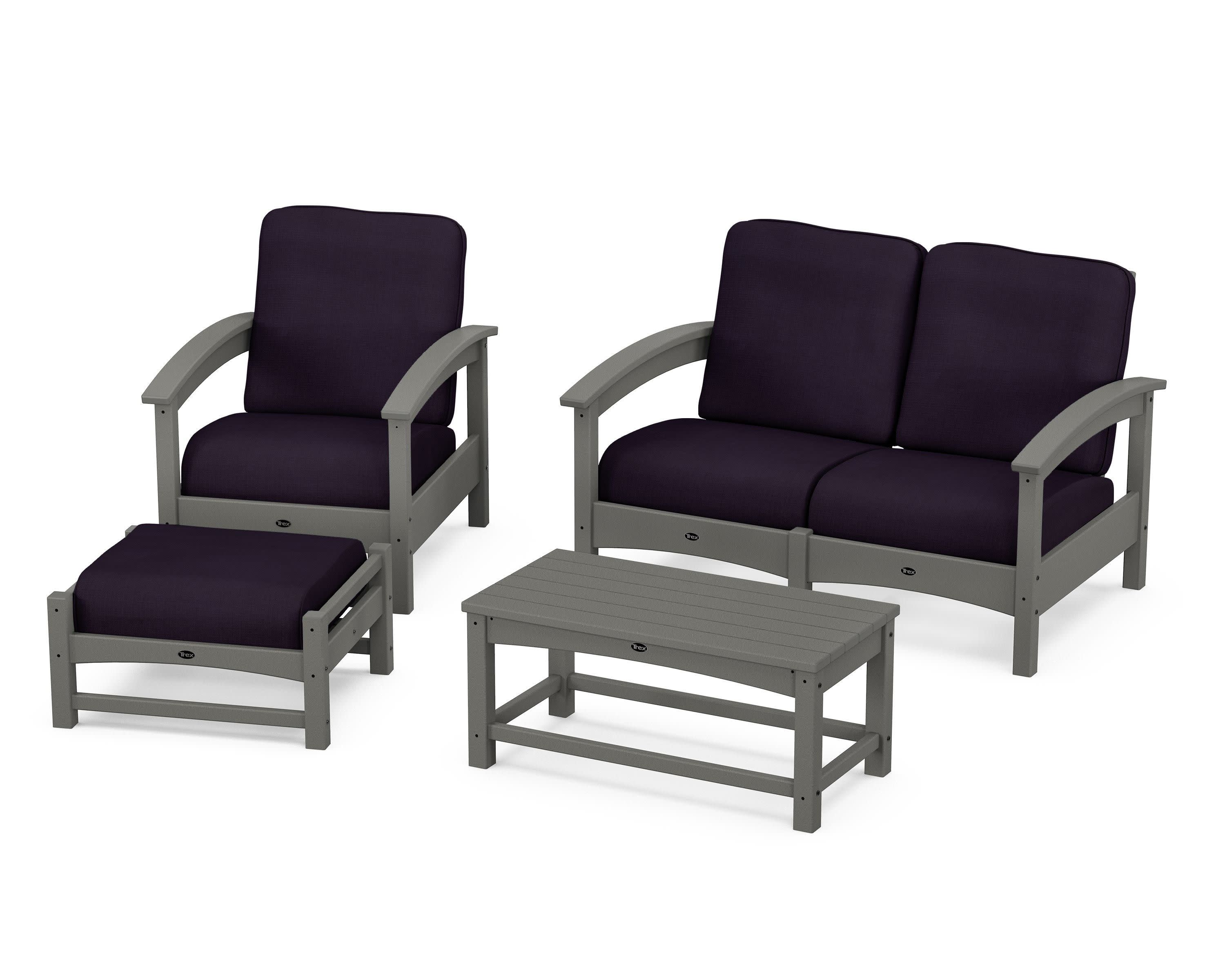 Rockport 4-Piece Deep Seating Conversation Group in Stepping Stone / Navy Linen