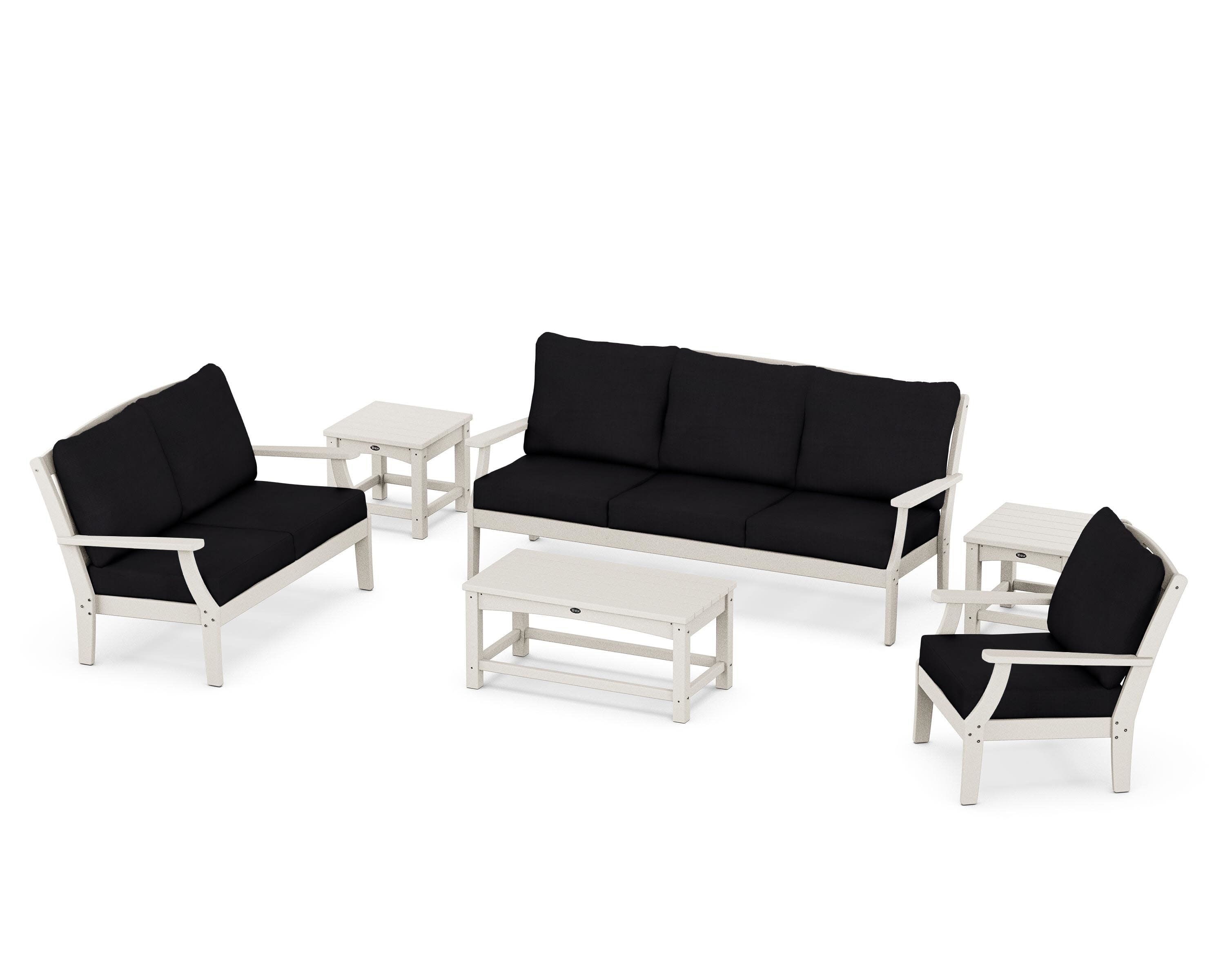 Yacht Club 6-Piece Deep Seating Set in Sand Castle / Midnight Linen