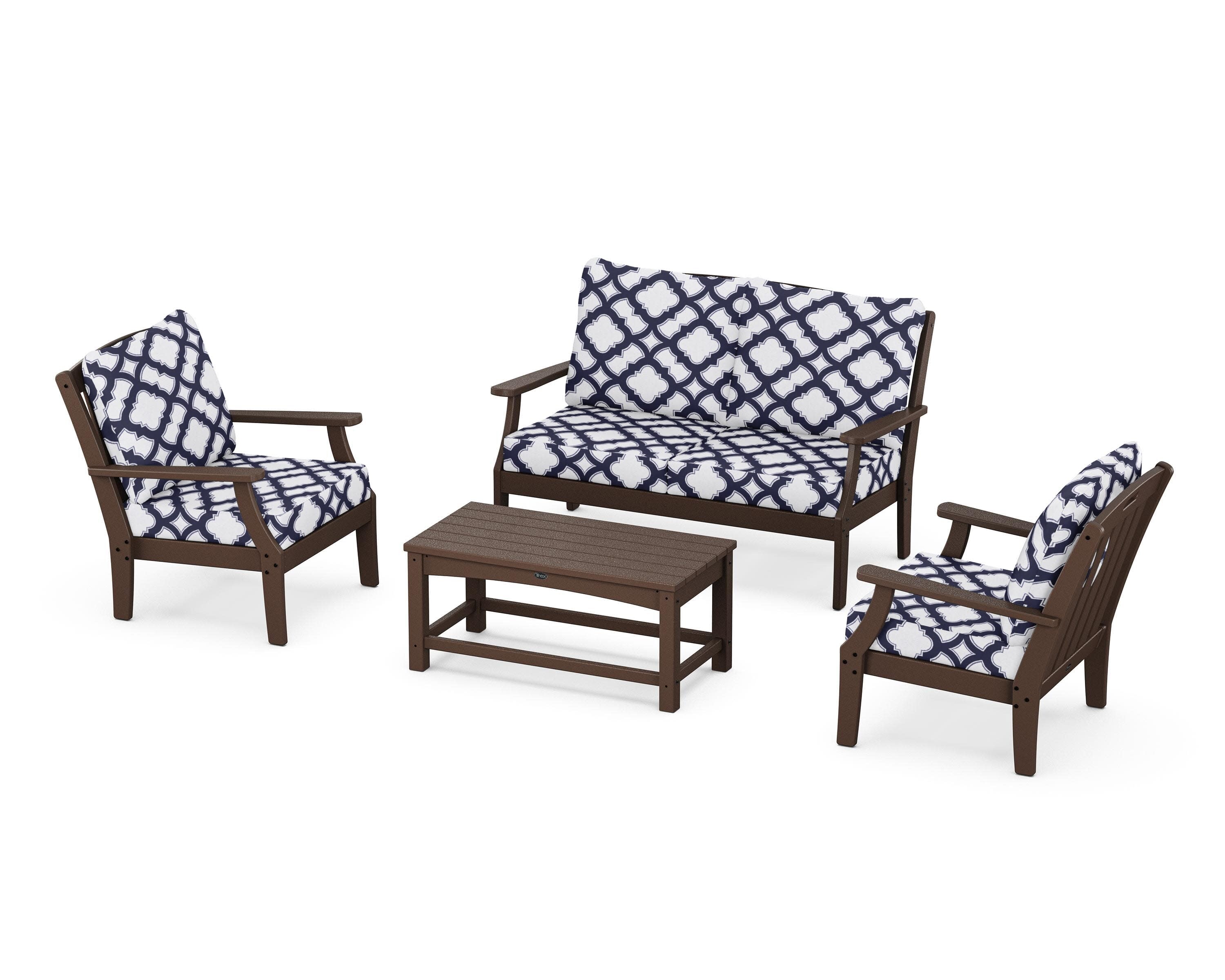 Yacht Club 4-Piece Deep Seating Chair Set in Vintage Lantern / Trellis Navy