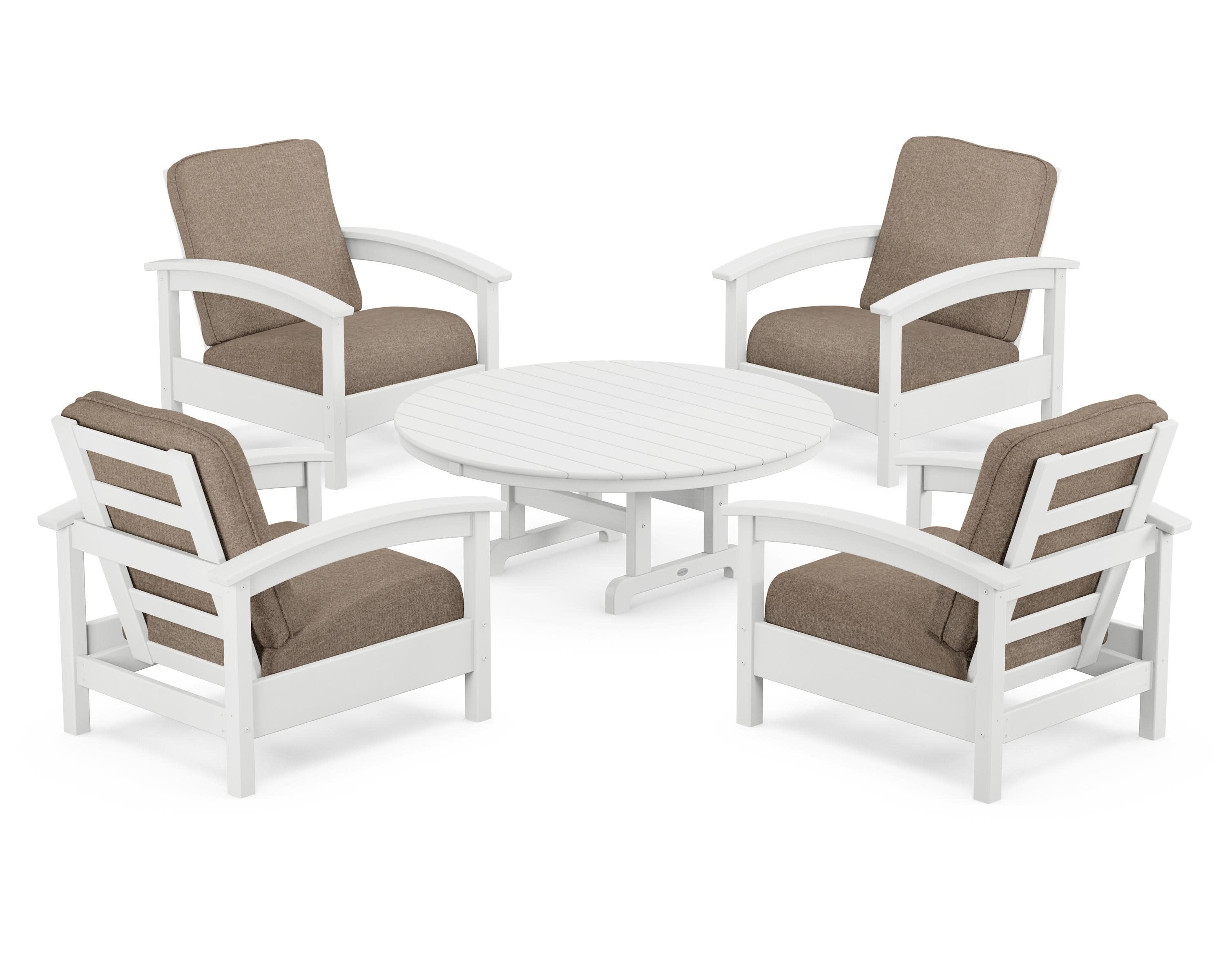 Rockport 5-Piece Deep Seating Set in Classic White / Spiced Burlap