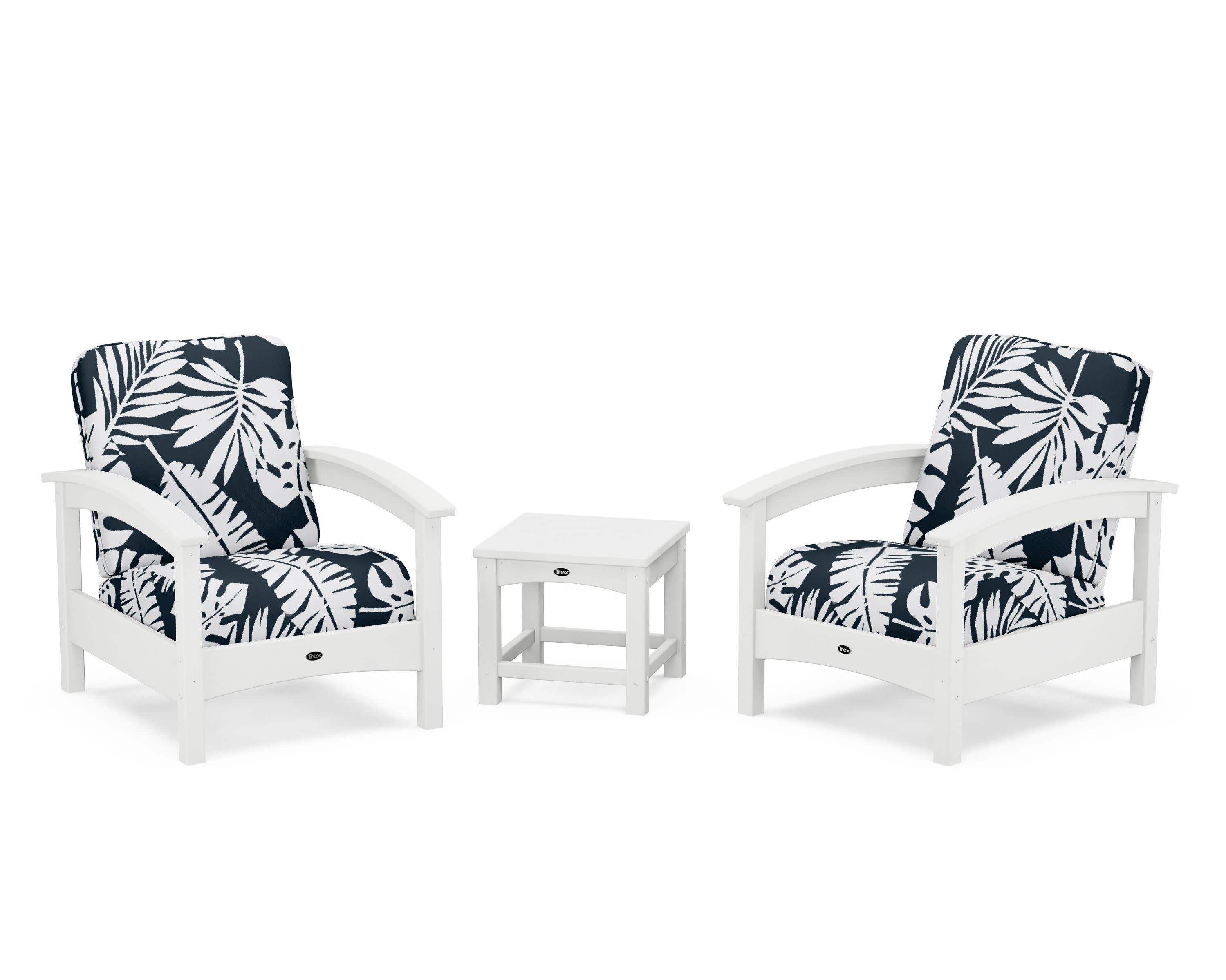 Rockport Club 3-Piece Deep Seating Conversation Set in Classic White / Leaf Marine Indigo