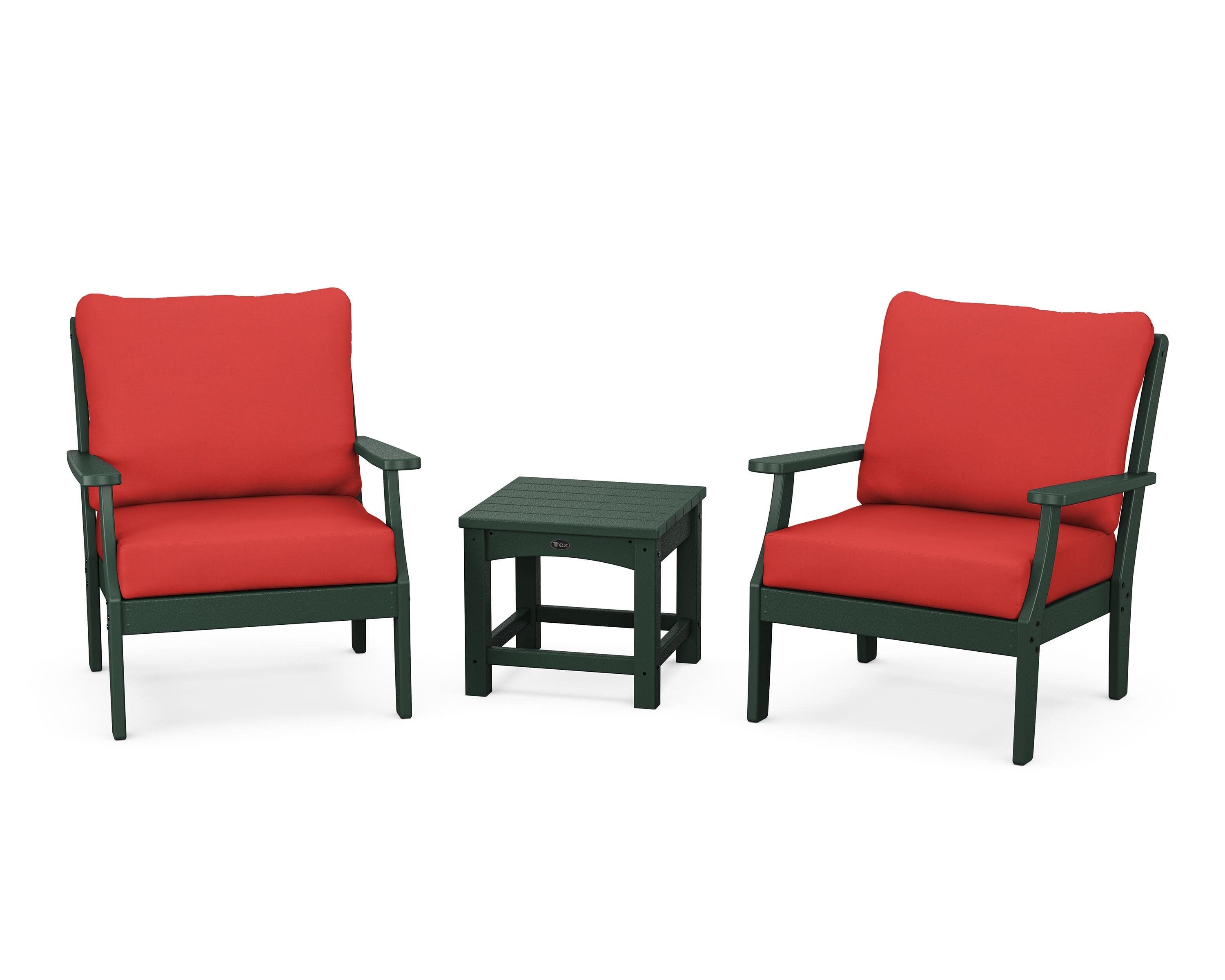 Yacht Club 3-Piece Deep Seating Set in Rainforest Canopy / Crimson Linen
