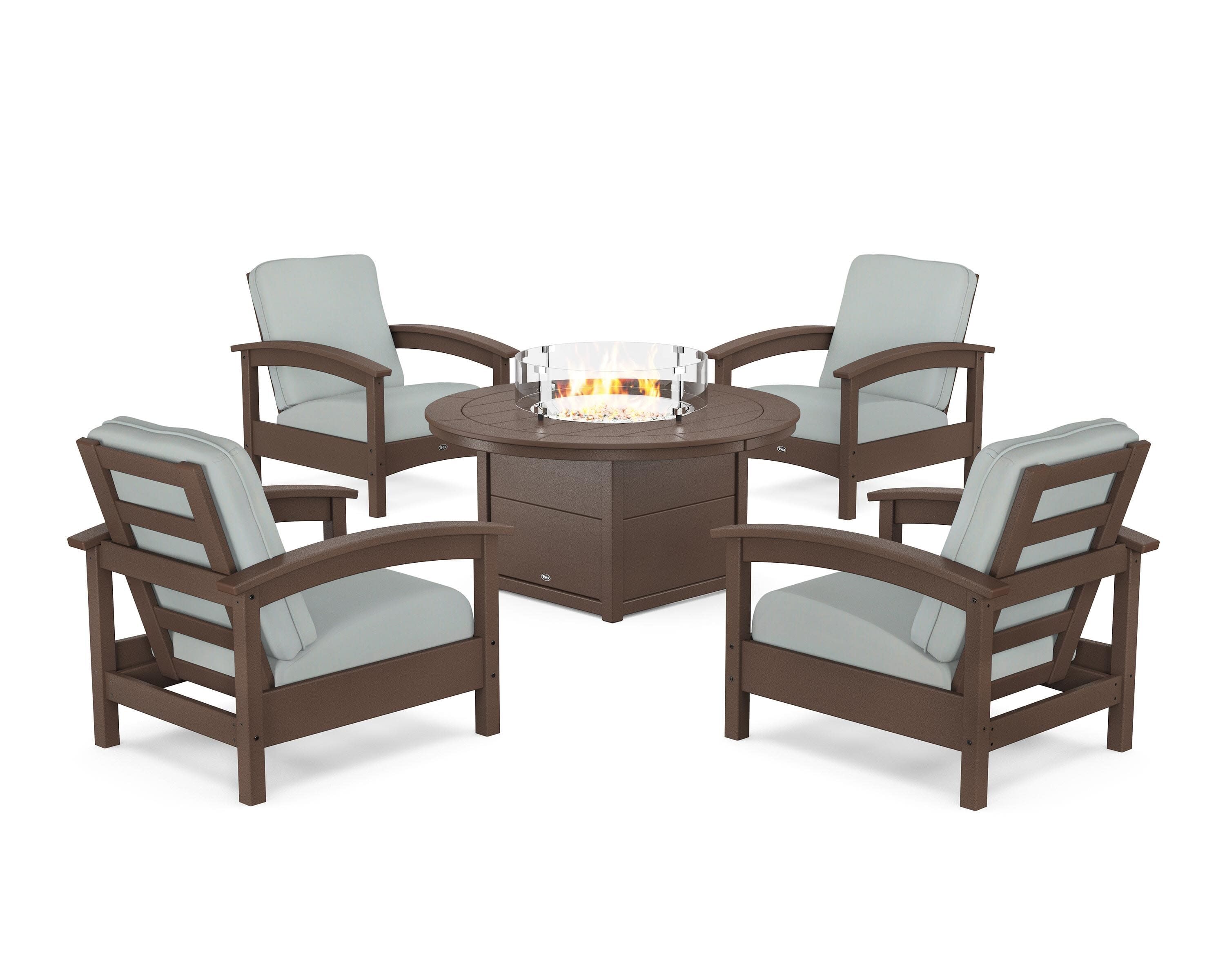 Rockport 5-Piece Deep Seating Set with Round Fire Pit Table in Vintage Lantern / Spa