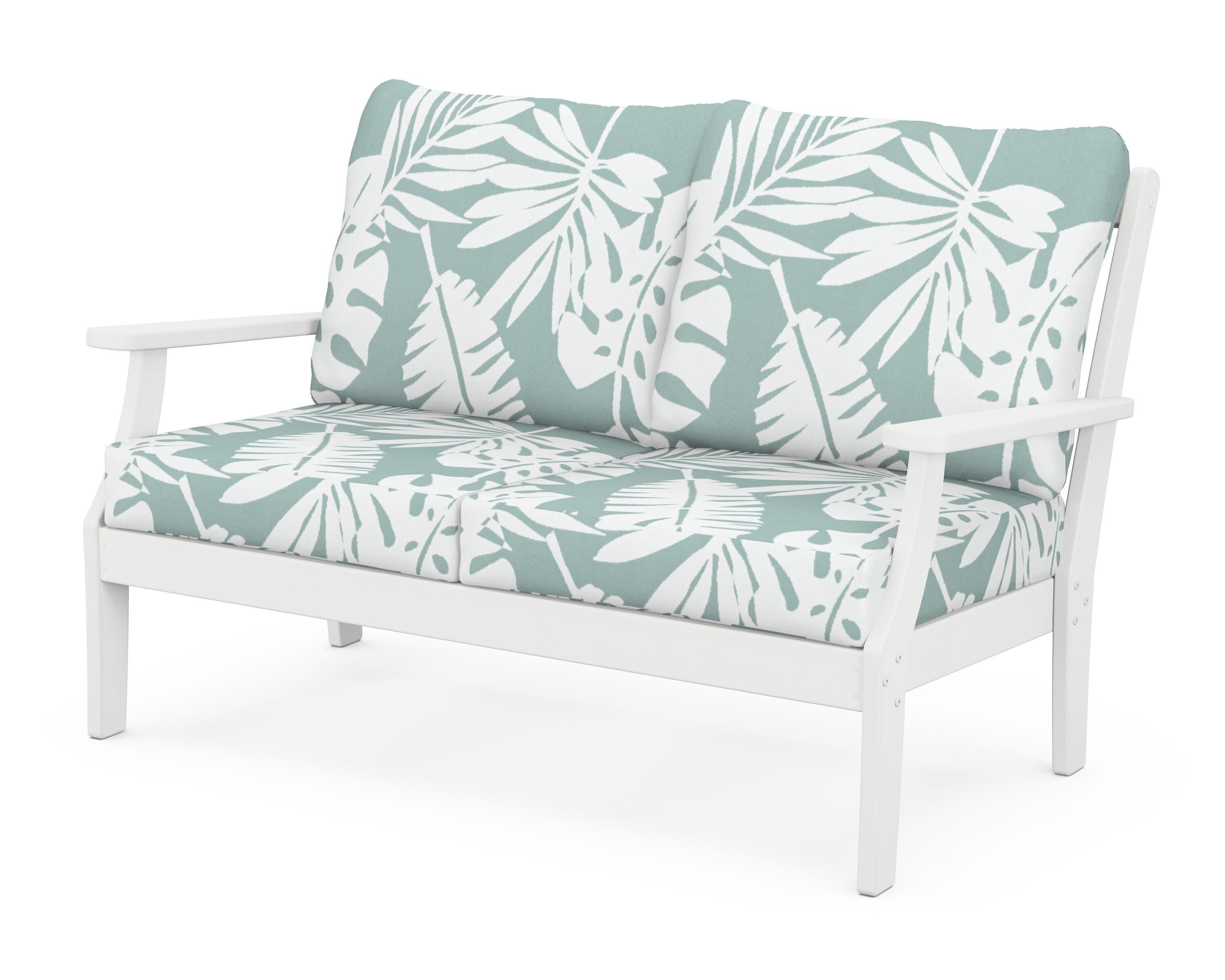 Yacht Club Deep Seating Loveseat in Classic White / Leaf Glacier Spa